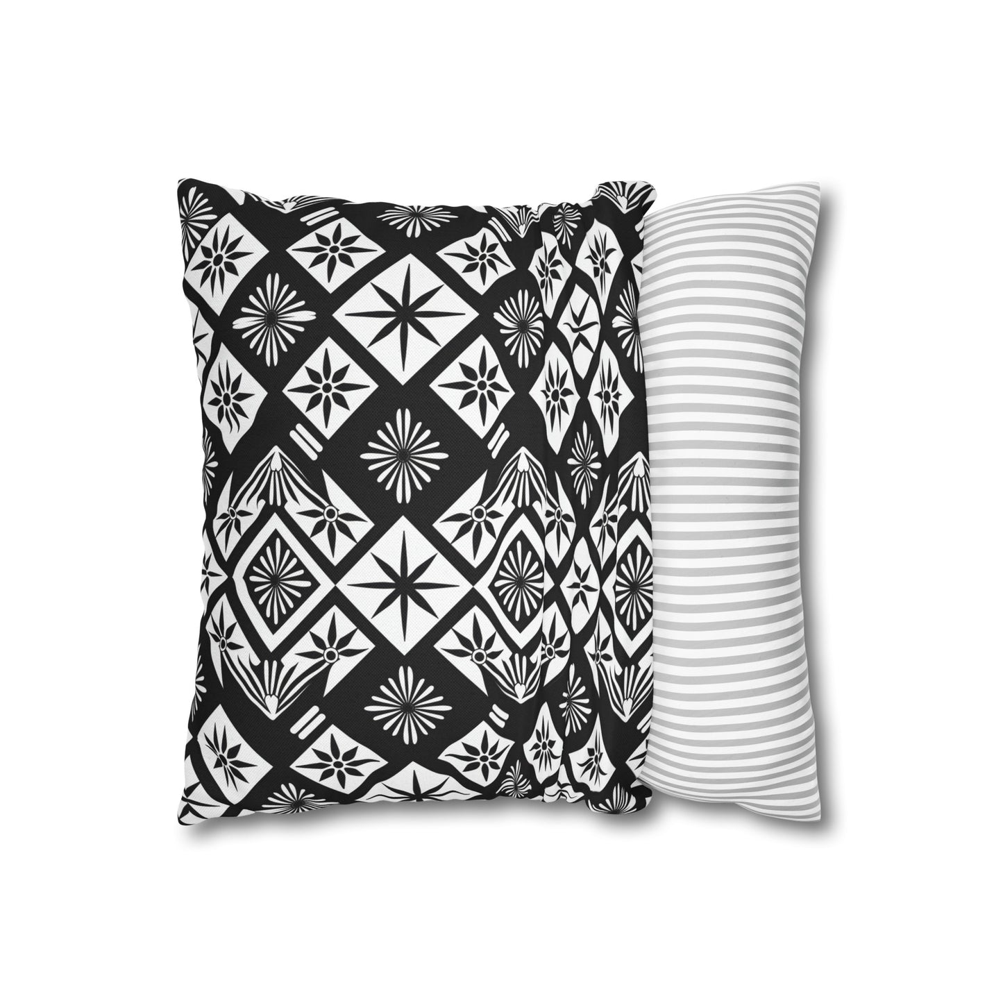 Monochrome Thai Dreamscape: Abstract Chevre Artistry Spun Polyester Square Pillowcase 4 Sizes