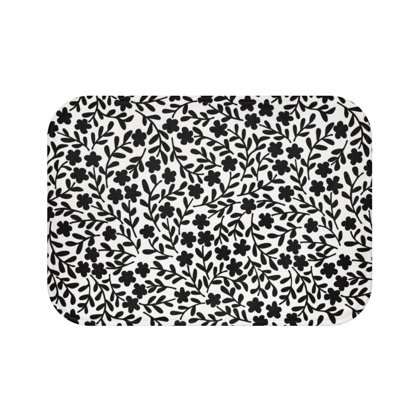 Delicate Simplicity: Tiny Black and White Floral Design Pattern  - Bathroom Non-Slip Mat 2 Sizes