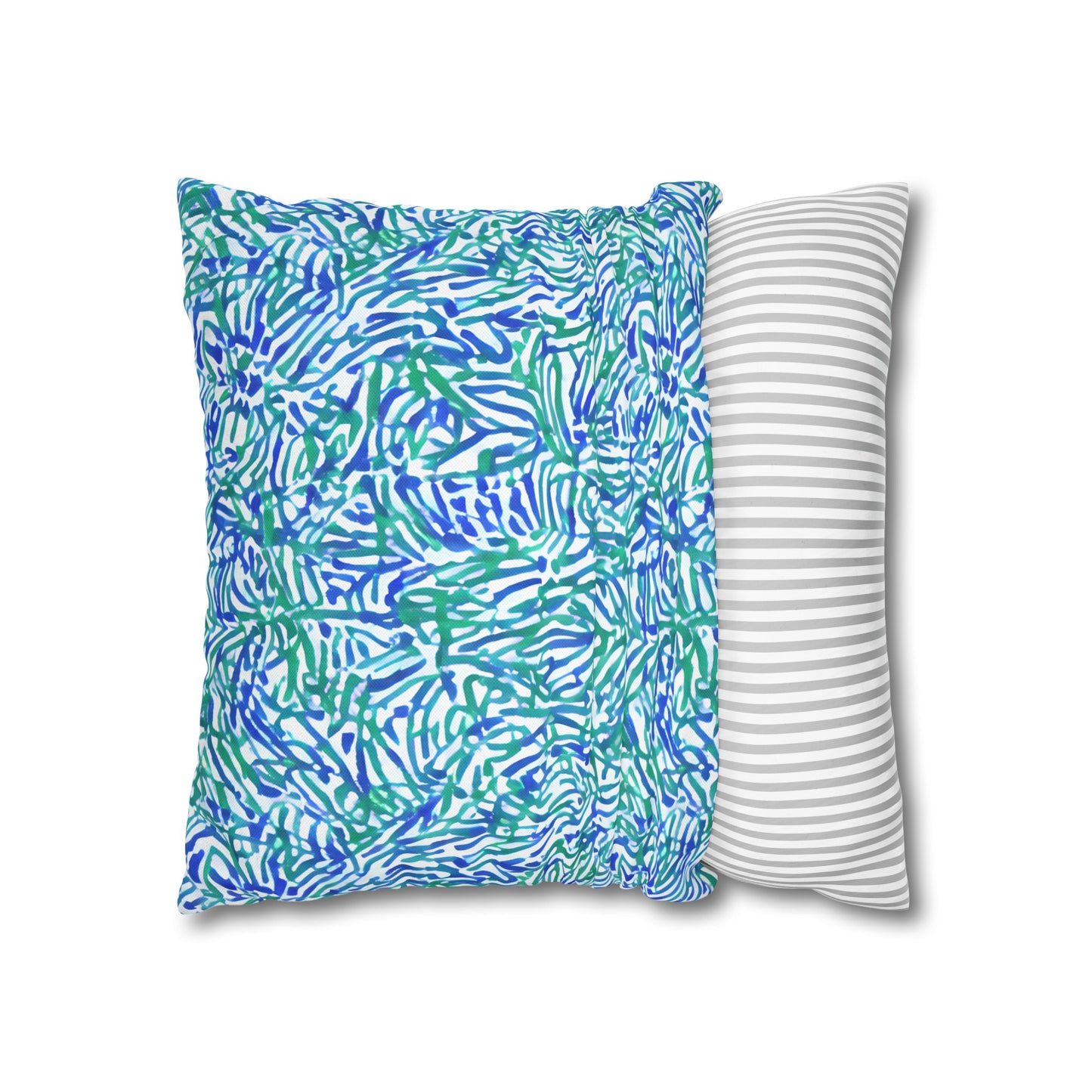 Tropical Fusion: Abstract Palm Leaves in Lime Green and Blue Hues  Spun Polyester Square Pillowcase 4 Sizes