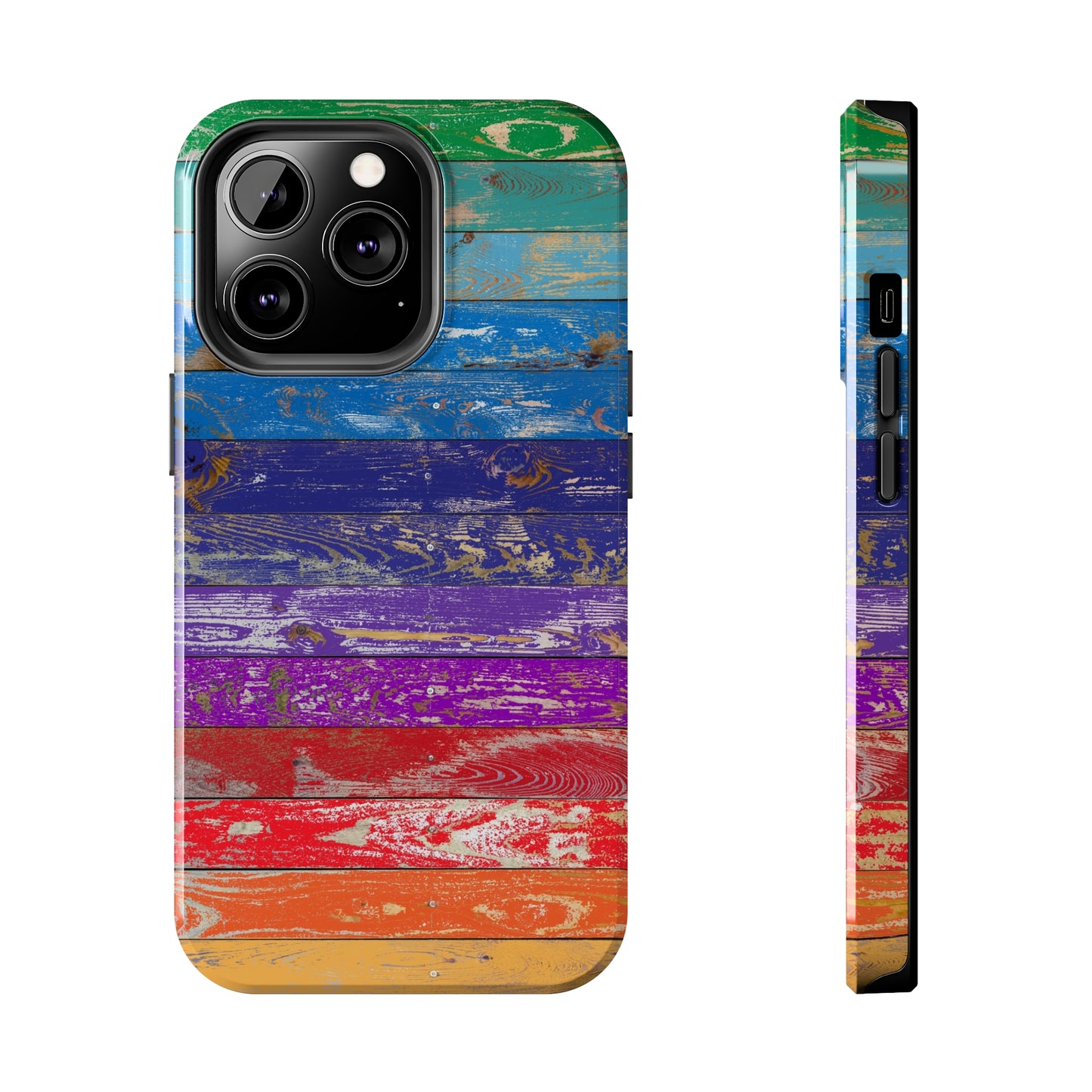 Rainbow Wood Planks Iphone Tough Phone Case