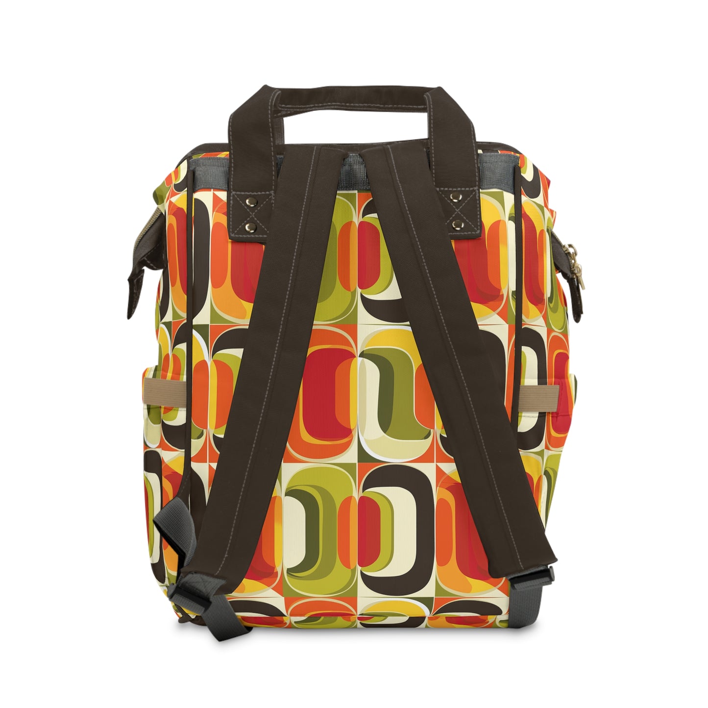 Vintage Vibes Retro 70s Geometric Pattern in Orange, Greens and Brown Tones Multifunctional Diaper Backpack