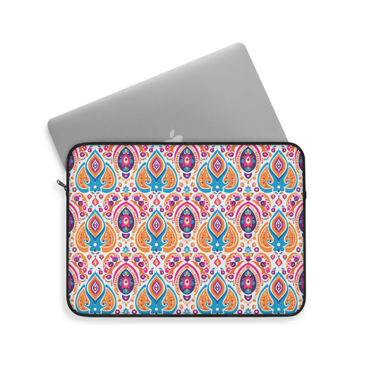 Bohemian Rhapsody Exquisite & Colorful Boho Pattern of Bold Hues of Blue, Pink, and Orange Laptop or Ipad Protective Sleeve 3 Sizes Available