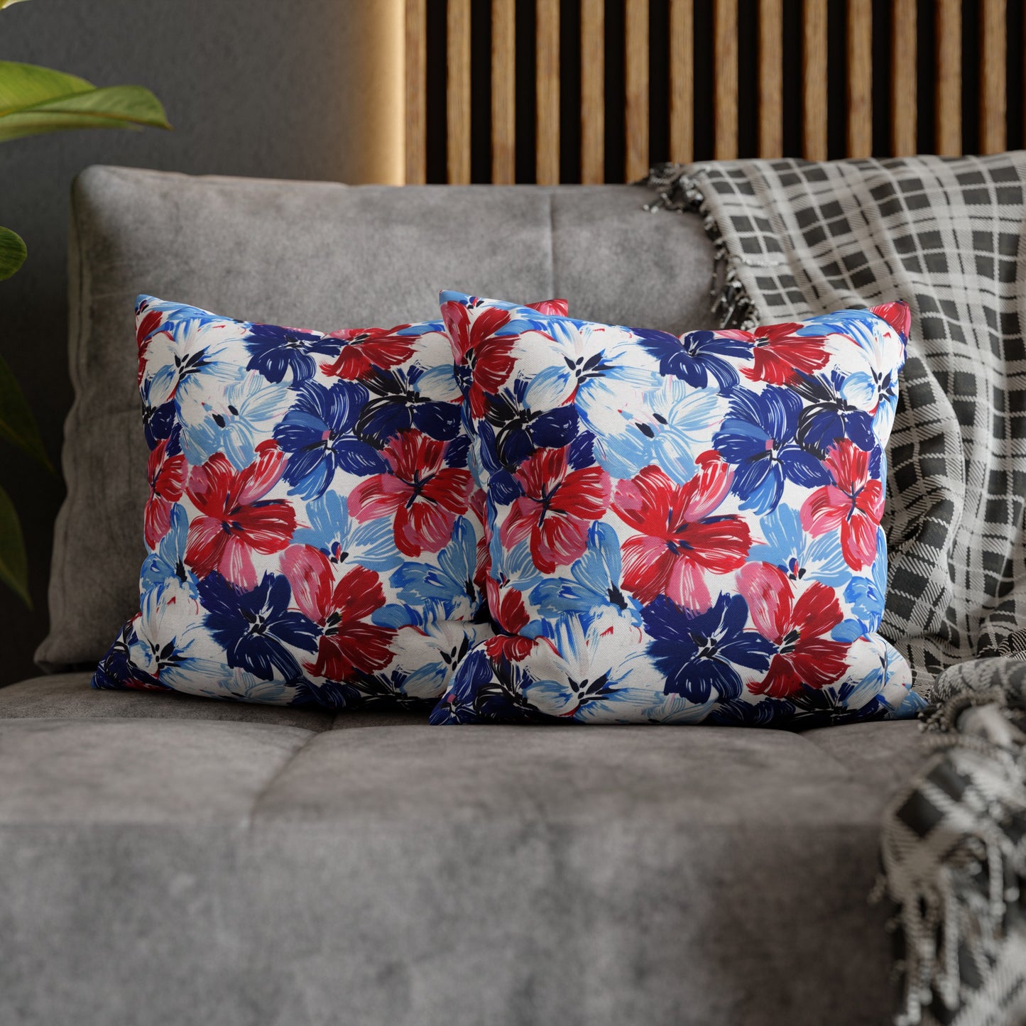 Americana Blooms: Large Watercolor Flowers in Red, White, and Blue Spun Polyester Square Pillowcase 4 Sizes