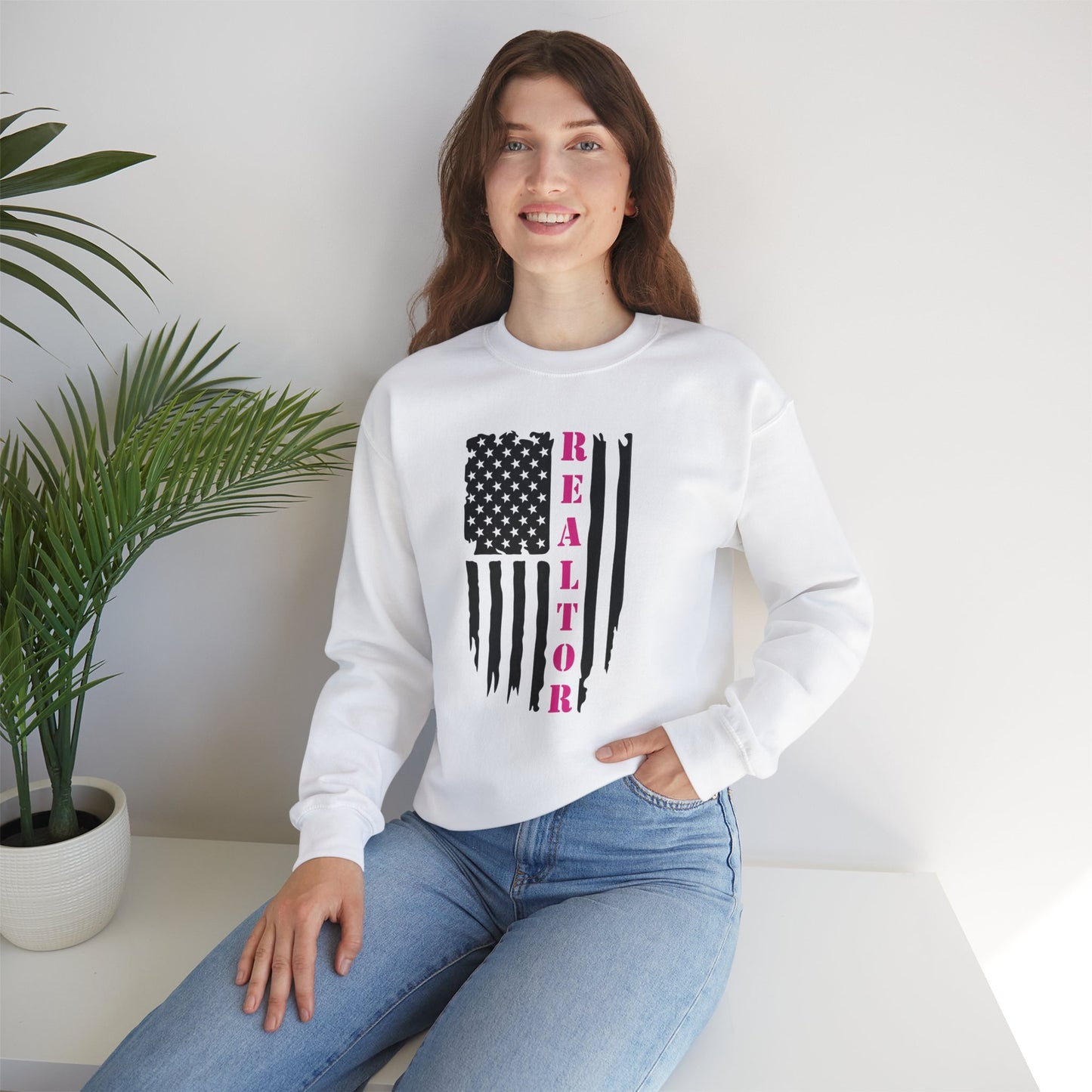 American Flag & Realtor in Pink - Crewneck Sweatshirt Unisex S-5XL