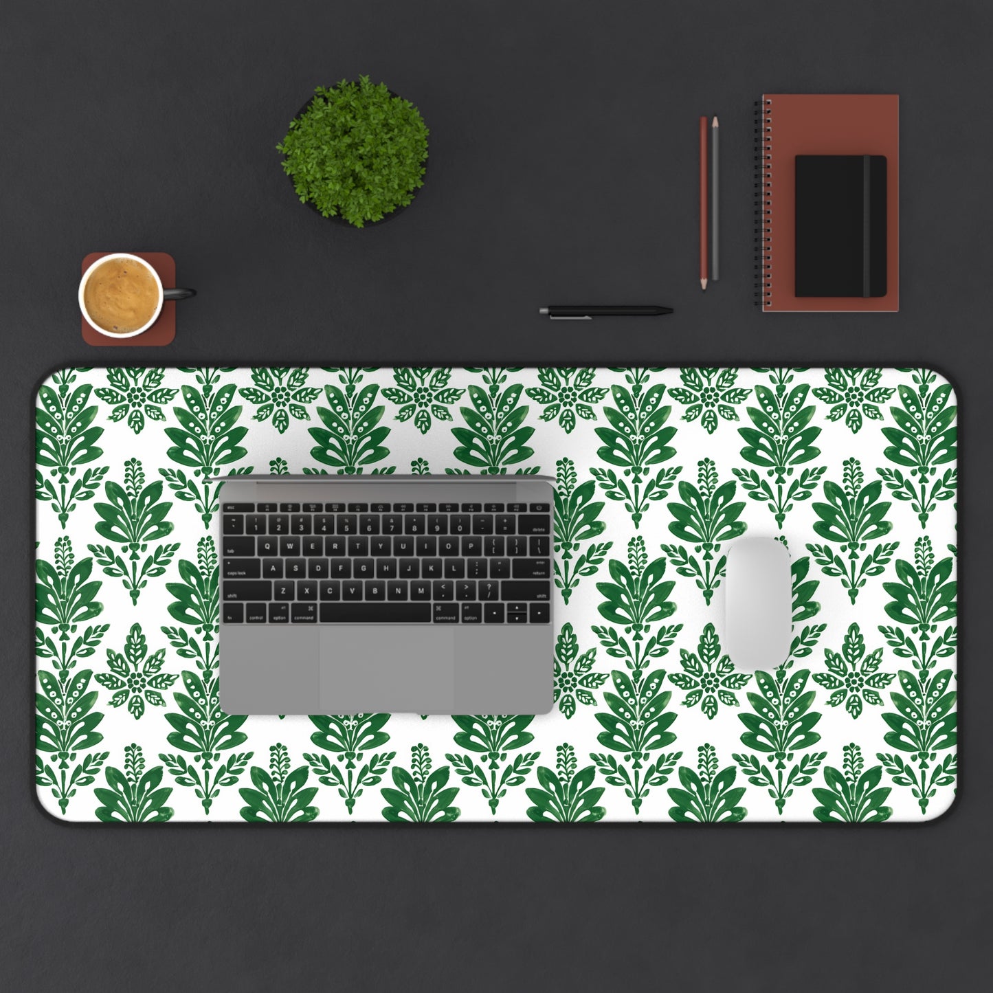 Green Botanical Indian Block Print Pattern Gaming Mouse Pad  Desk Mat  - 3 Sizes