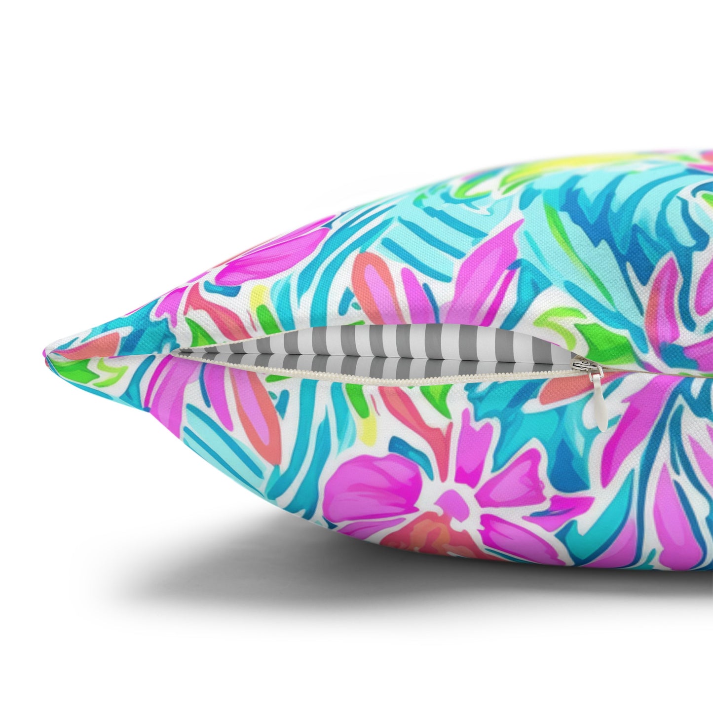 Neon Tropics: Vibrant Rainbow Flowers and Palm Leaves in Electric Splendor Spun Polyester Square Pillowcase 4 Sizes