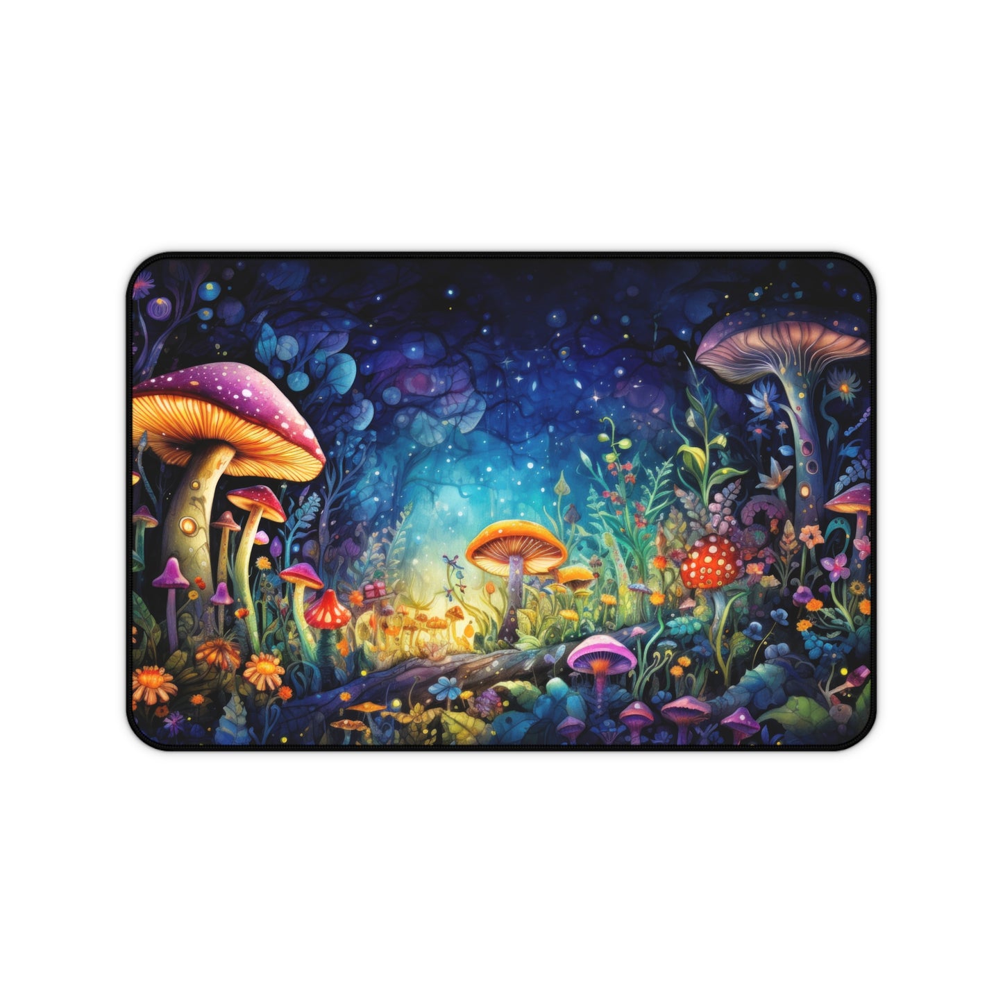 Fantasy Neon Midnight Mushroom and Flower Garden - Desk Mat Extended Gaming Mouse Pad 3 Sizes