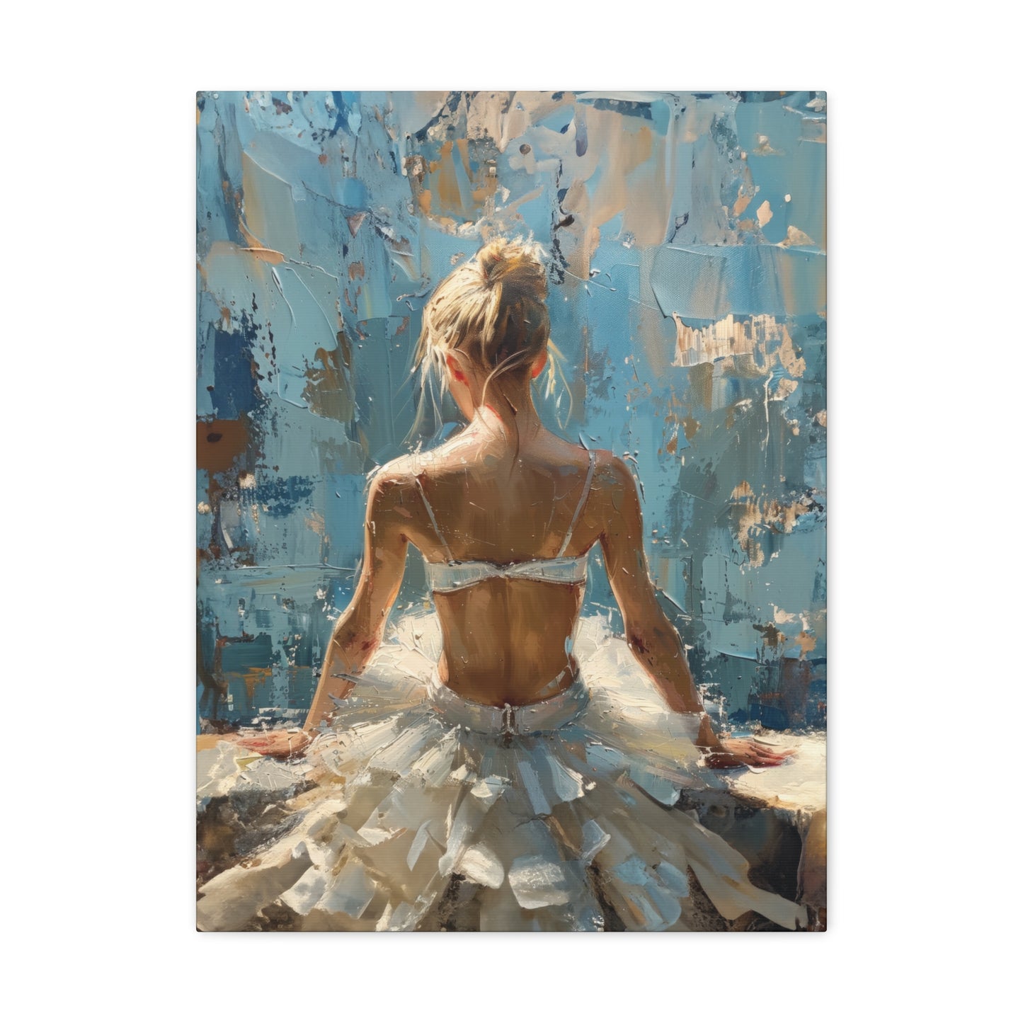 Sunlit Serenity Ballerina in White Dress, Bathed in Sunlight and Blue Skies with Back Turned Print on Canvas Gallery - 13 Sizes