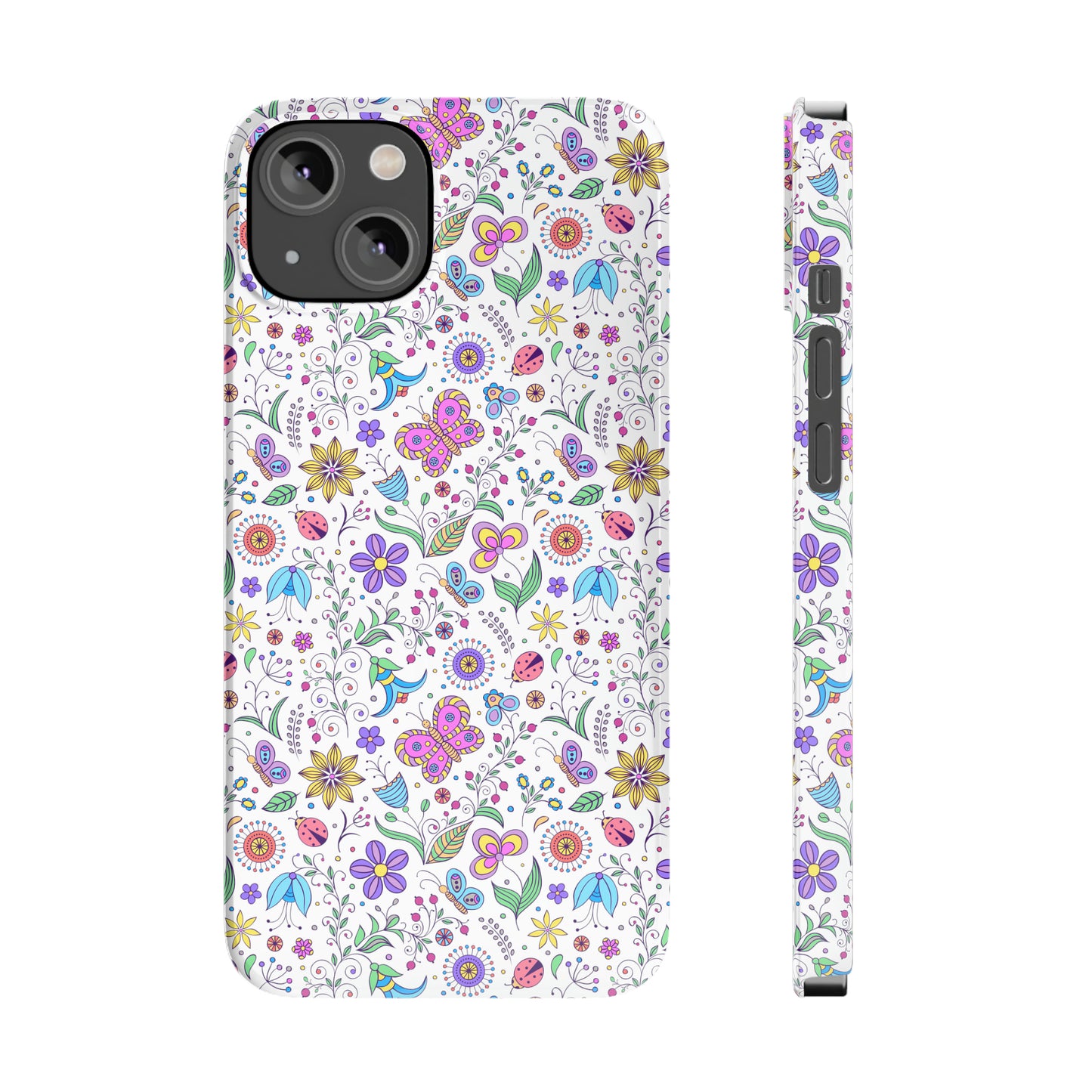 Butterflies and Flowers Iphone 15-12 Slim Phone Case