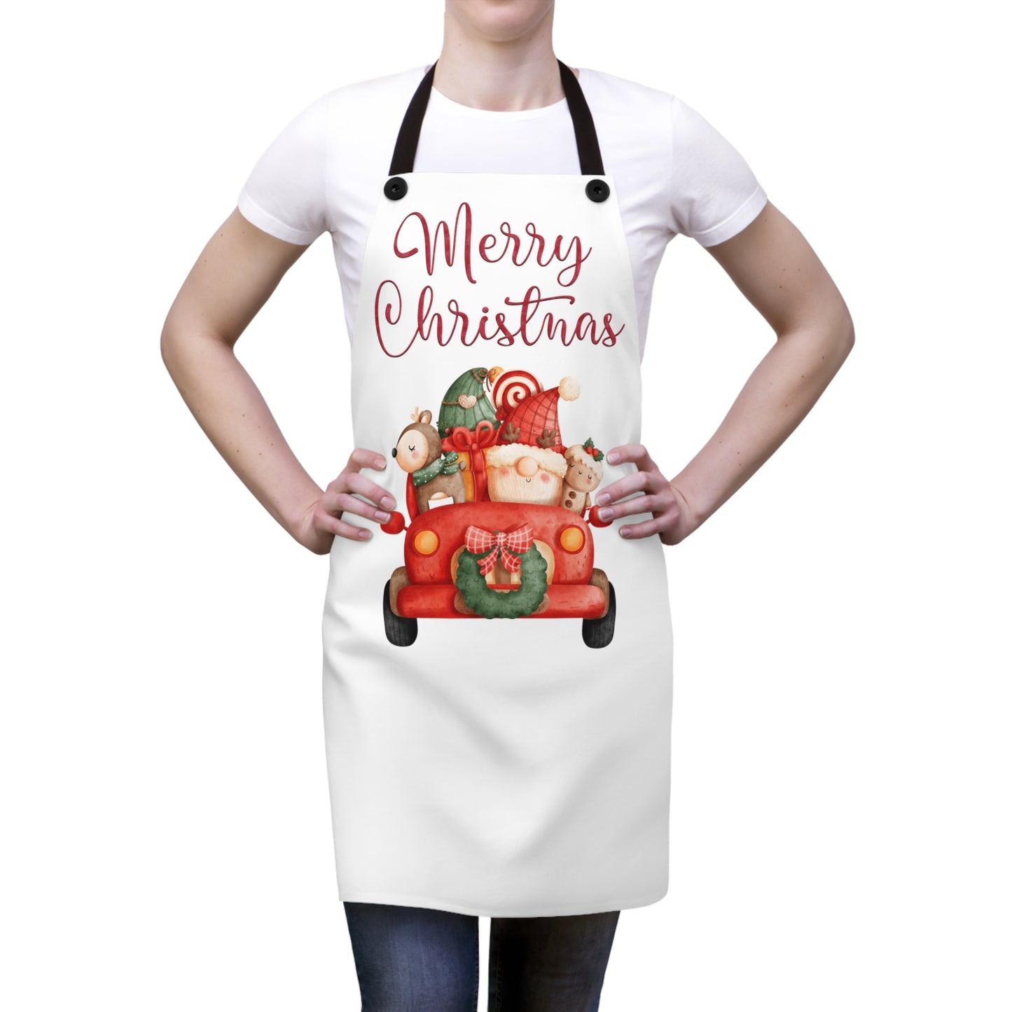 Merry Christmas Gnome Driving to Celebration - Kitchen Chef Apron