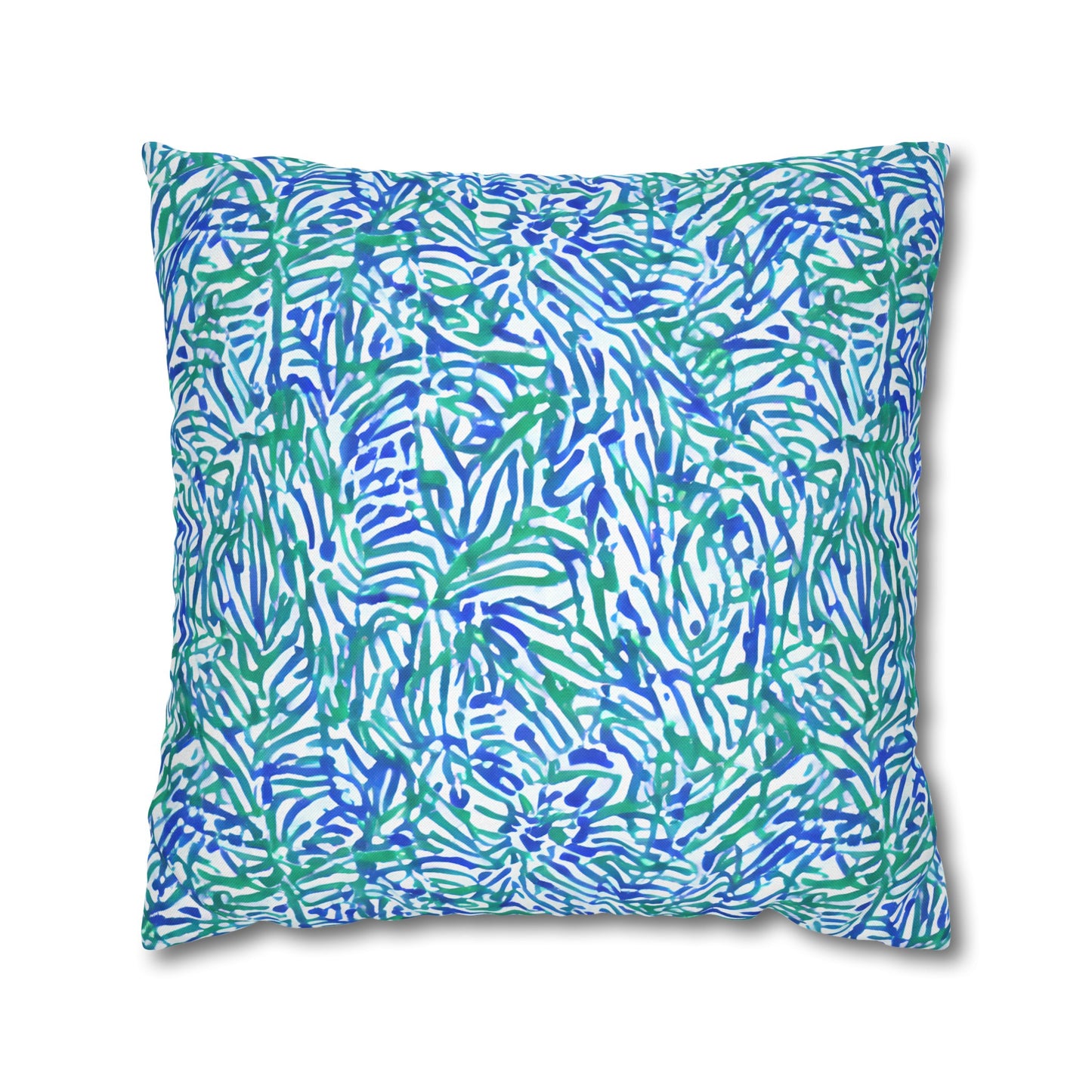 Tropical Fusion: Abstract Palm Leaves in Lime Green and Blue Hues  Spun Polyester Square Pillowcase 4 Sizes