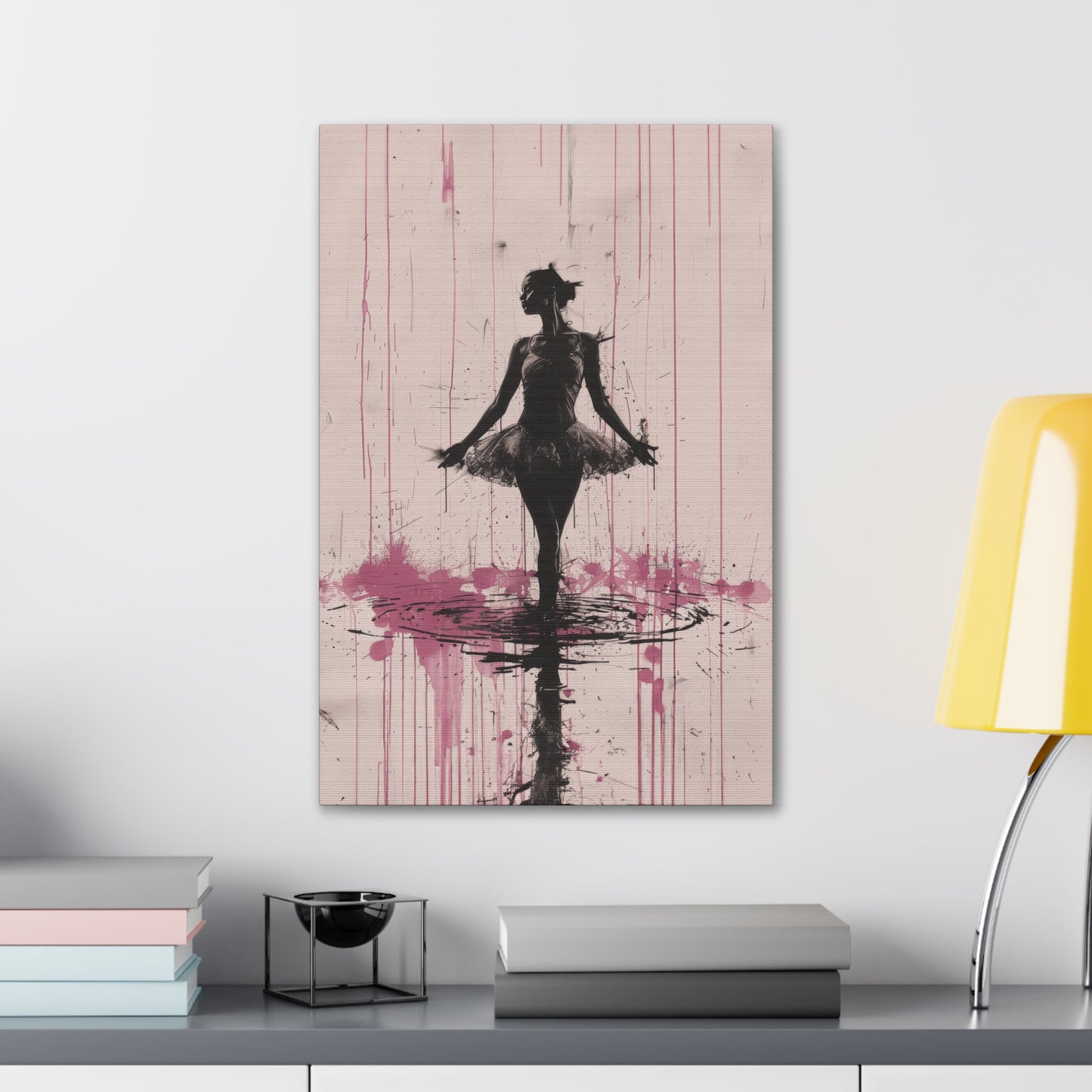 Grace in the Rain Abstract Ballerina Dancing Amidst Pink Showers Print on Canvas Gallery - 13 Sizes