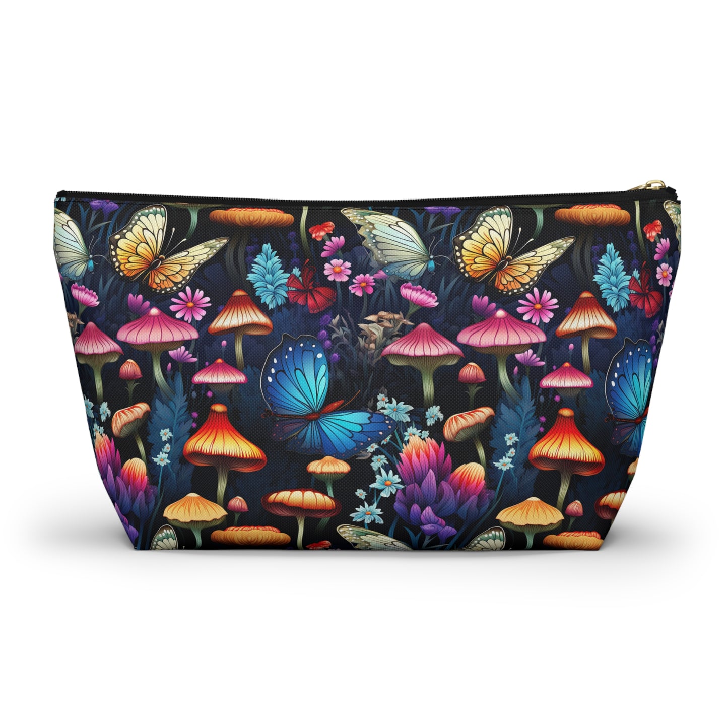 Neon Nocturne: Illuminated Butterfly and Mushroom Silhouettes Against the Night Sky  - Makeup & Accessory Bag 2 Sizes