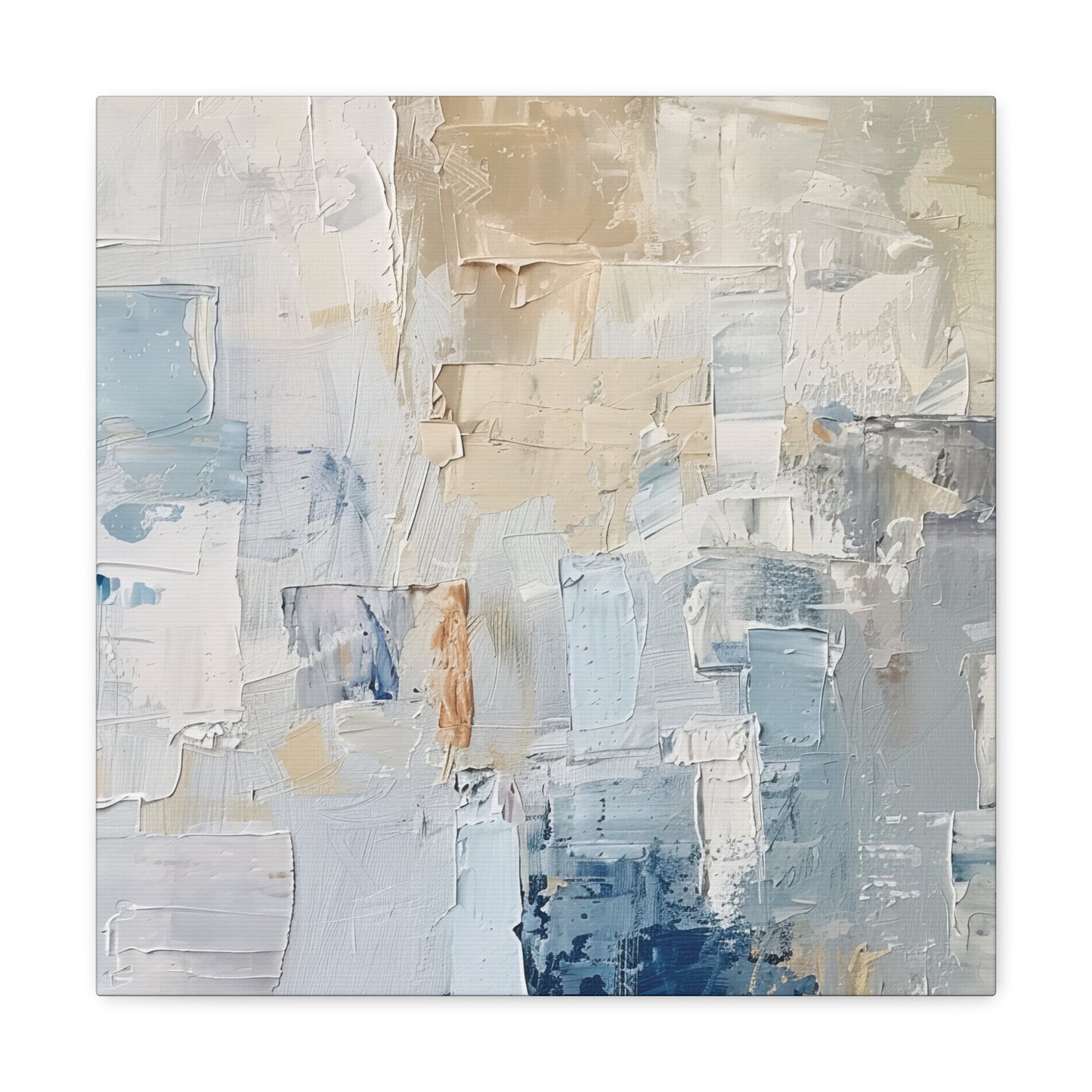 Bold Contrasts Abstract Tan, Grey and Blue Color Blocking with Heavy Strokes Print on Canvas Gallery - 13 Sizes