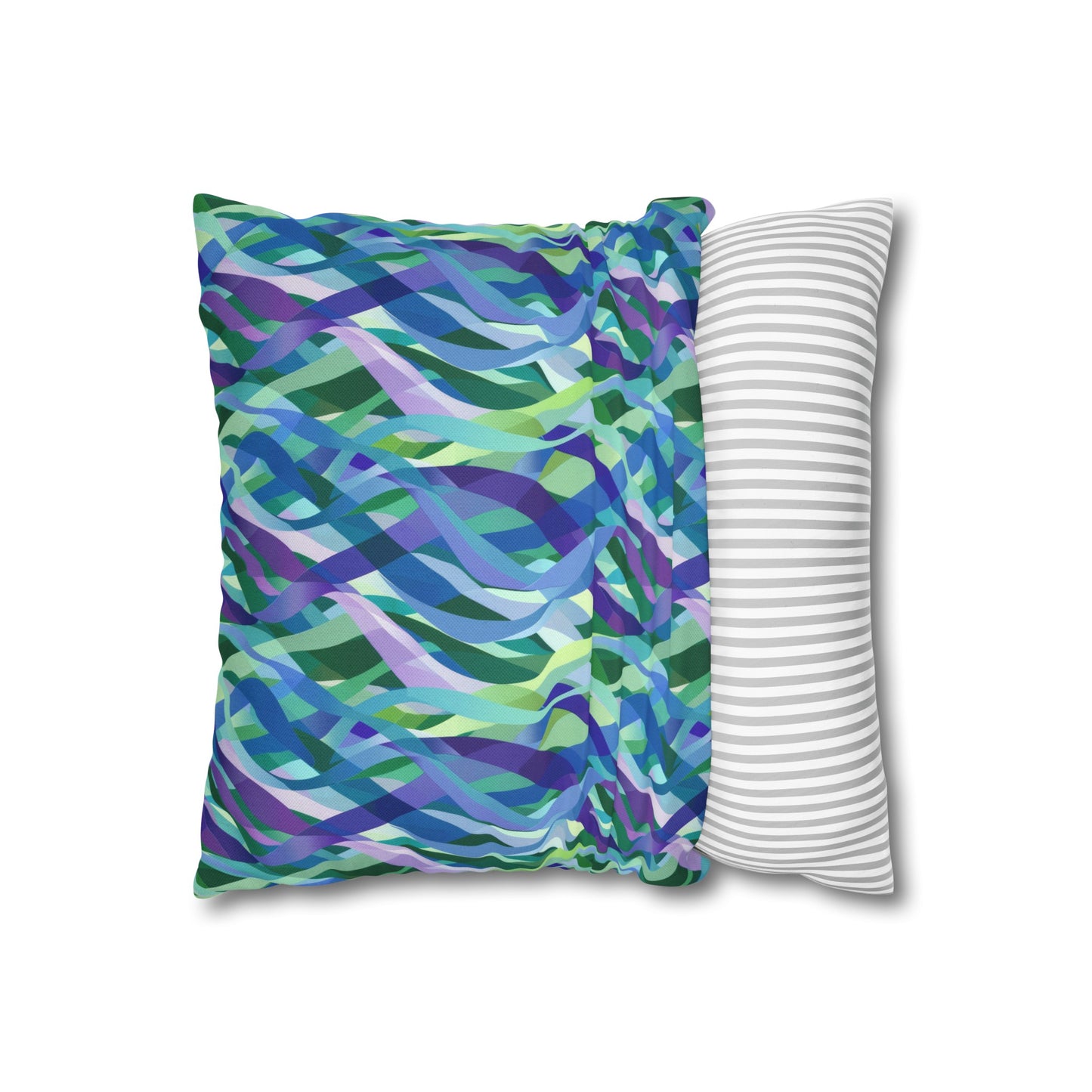 Vibrant Purple Blue and Green Ribbons Spun Polyester Square Pillowcase 4 Sizes