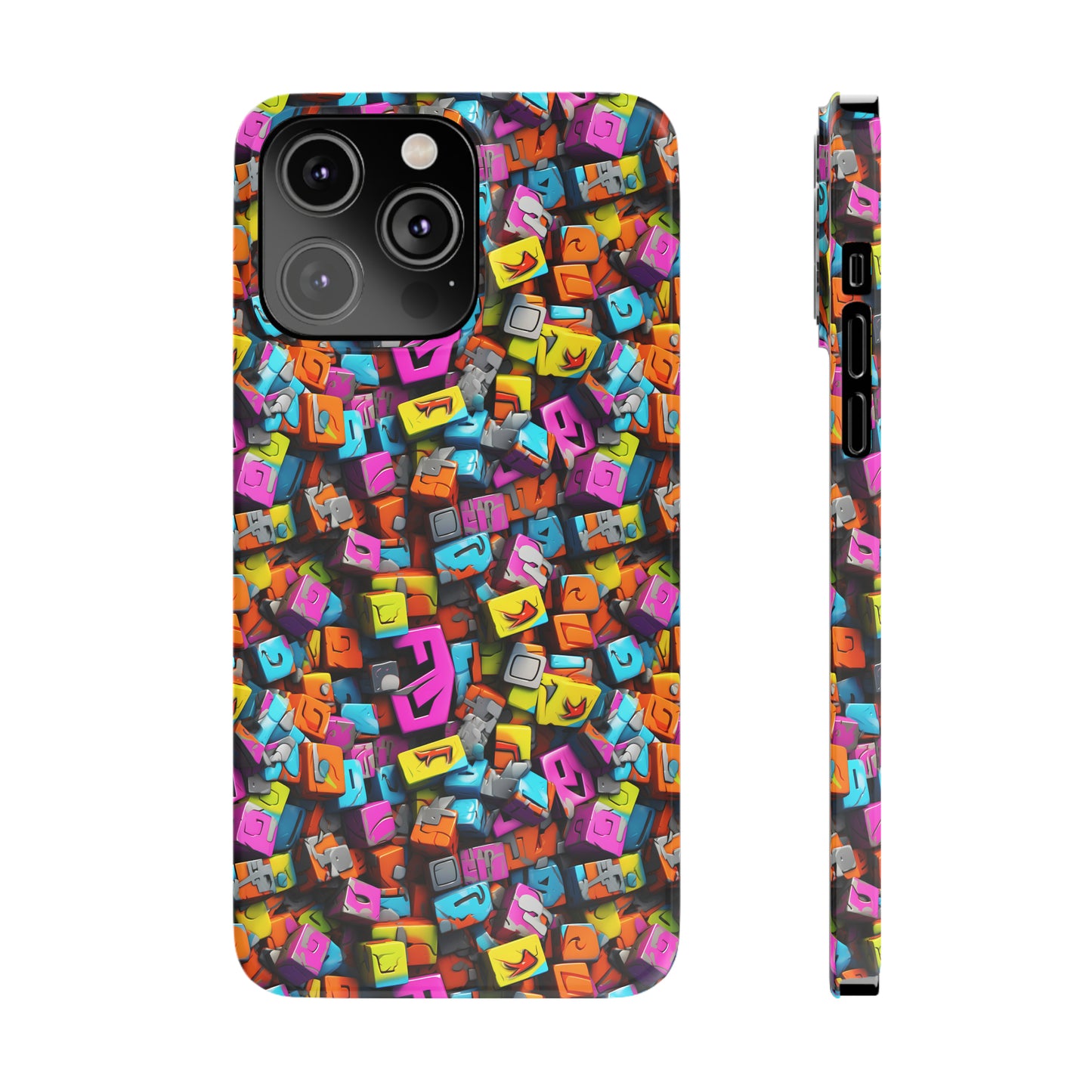 3D Abstract Colorful Block Design Iphone 15-12 Slim Phone Case