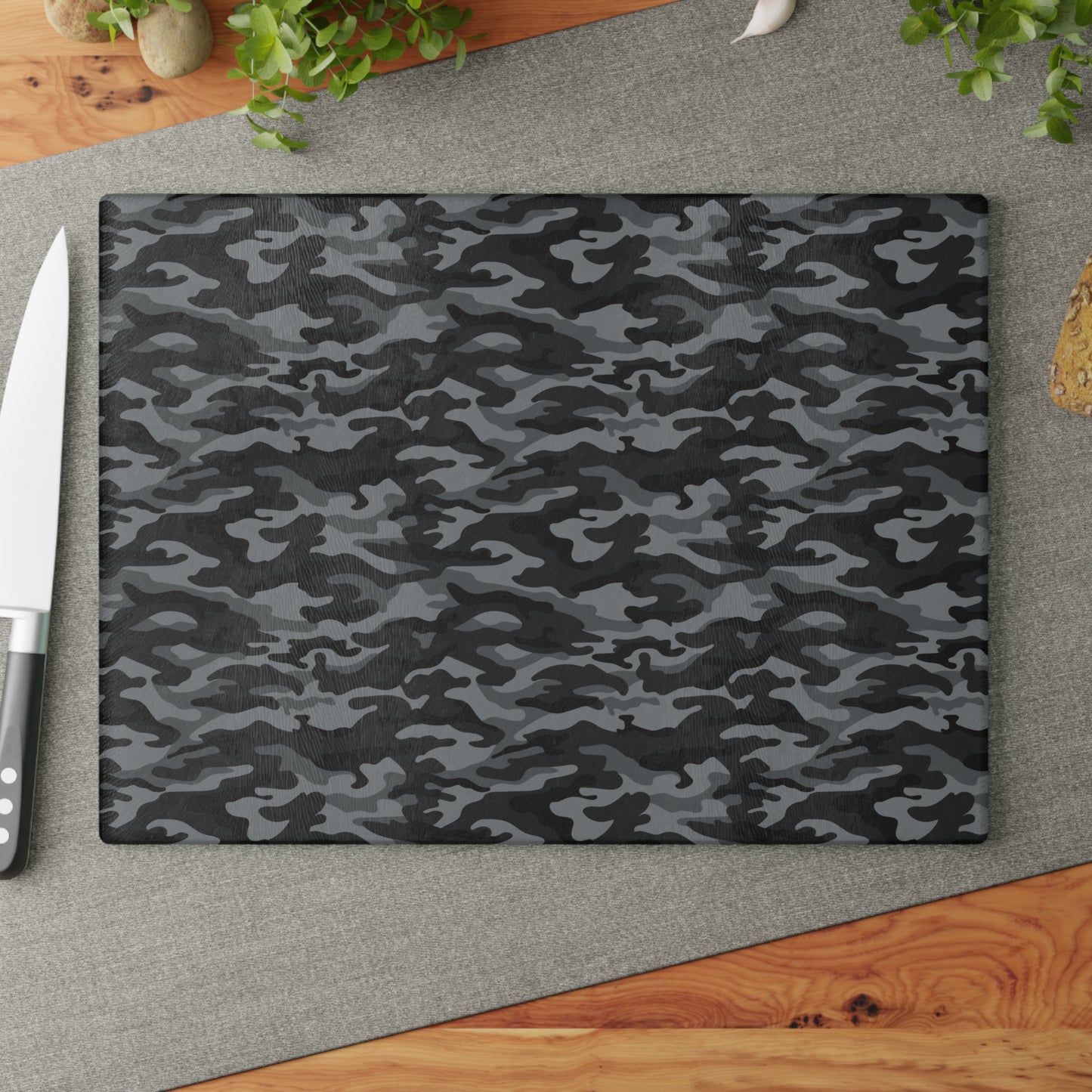 Gray and Black Camouflage Design - Glass Cutting Board  8" x 11" and 11" x 15"