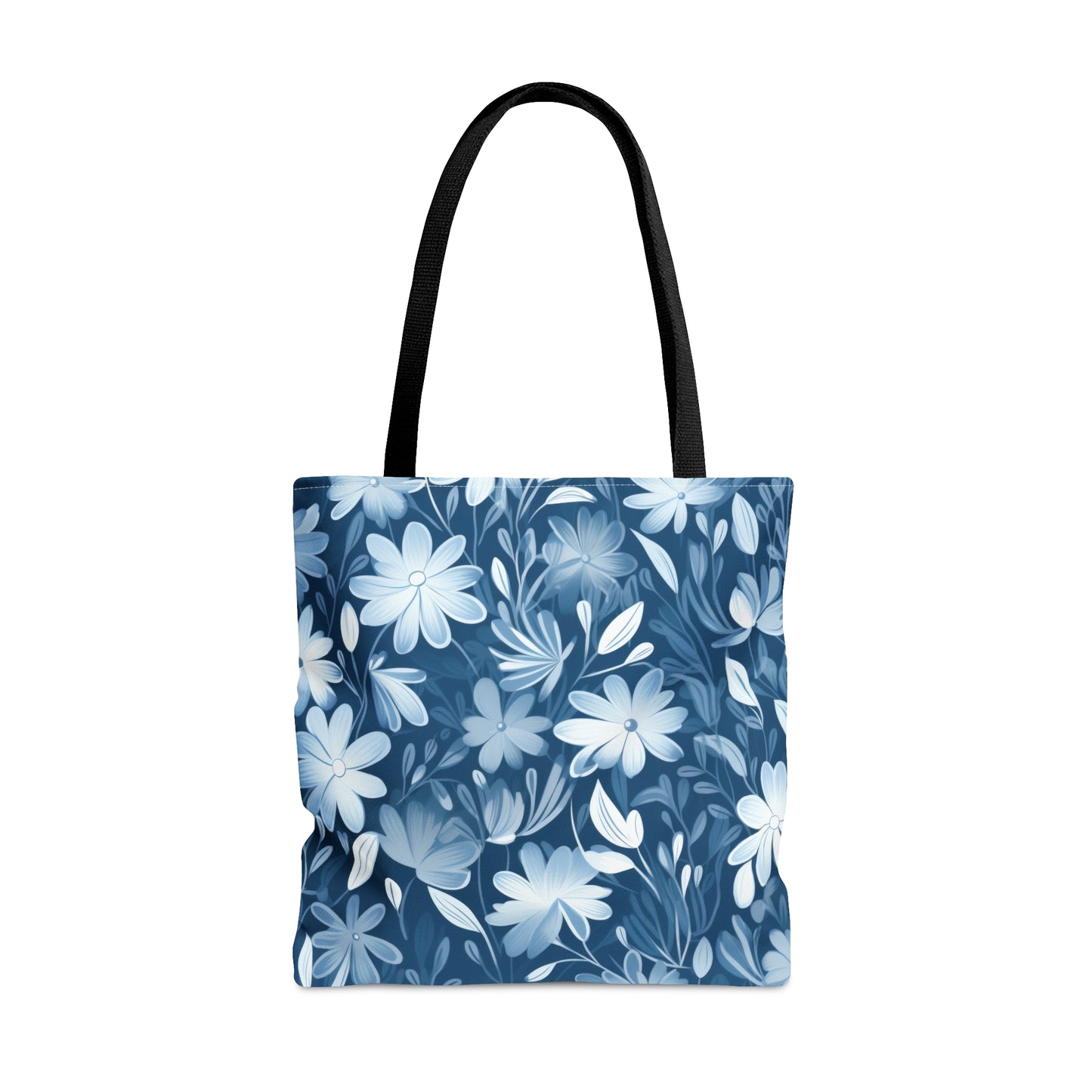 Gentle Elegance: Soft Muted Blue Flower Design  - Canvas Tote 3 Sizes