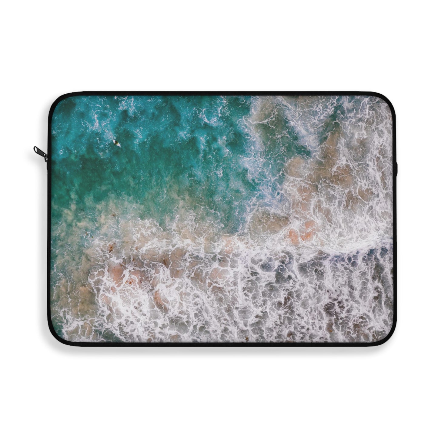 Ocean's Embrace: Deep Green Waters with White Waves Crashing onto the Beach Laptop or Ipad Protective Sleeve 3 Sizes Available