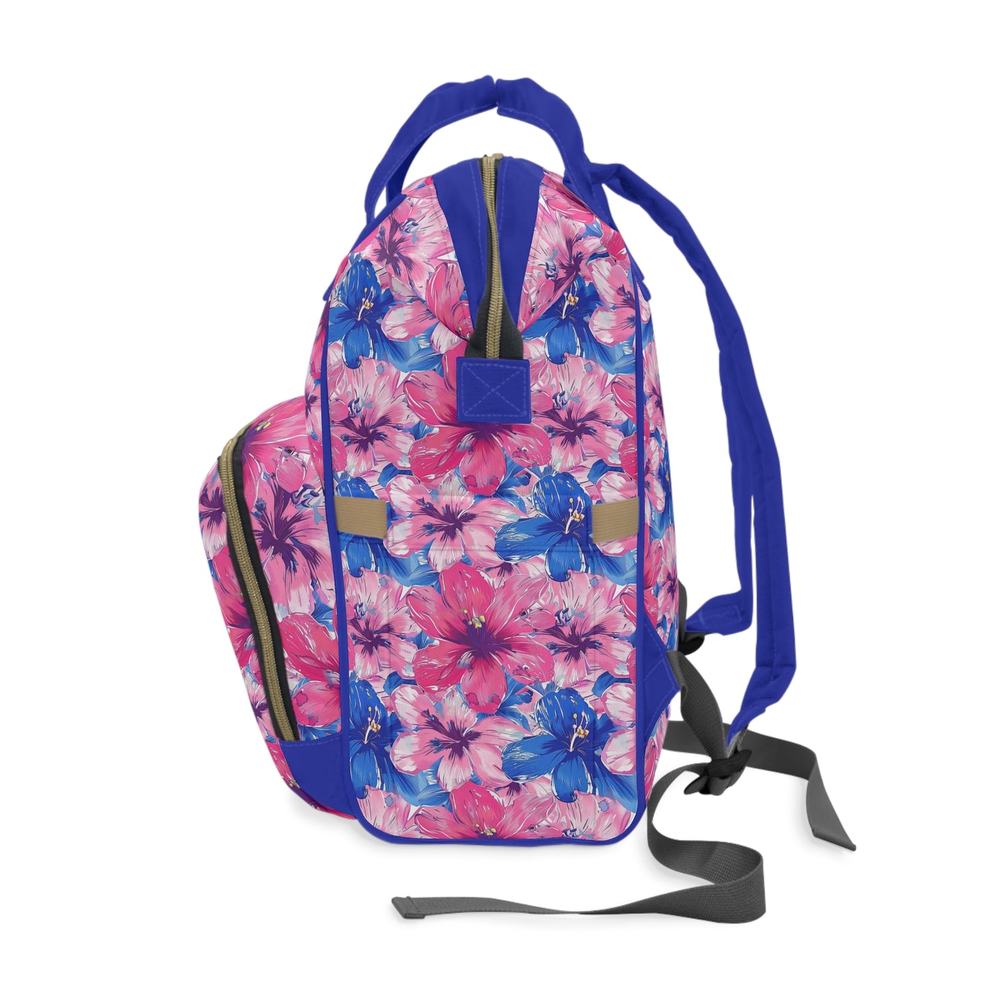 Blooming Bliss: Large Pink and Blue Blossoms in Full Bloom Multifunctional Diaper Backpack