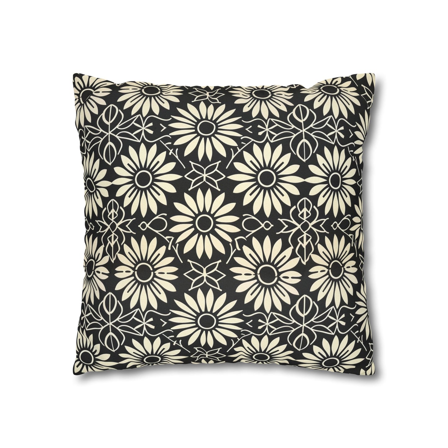 Classic Daisy Black and Off White Elegance Spun Polyester Square Pillowcase 4 Sizes