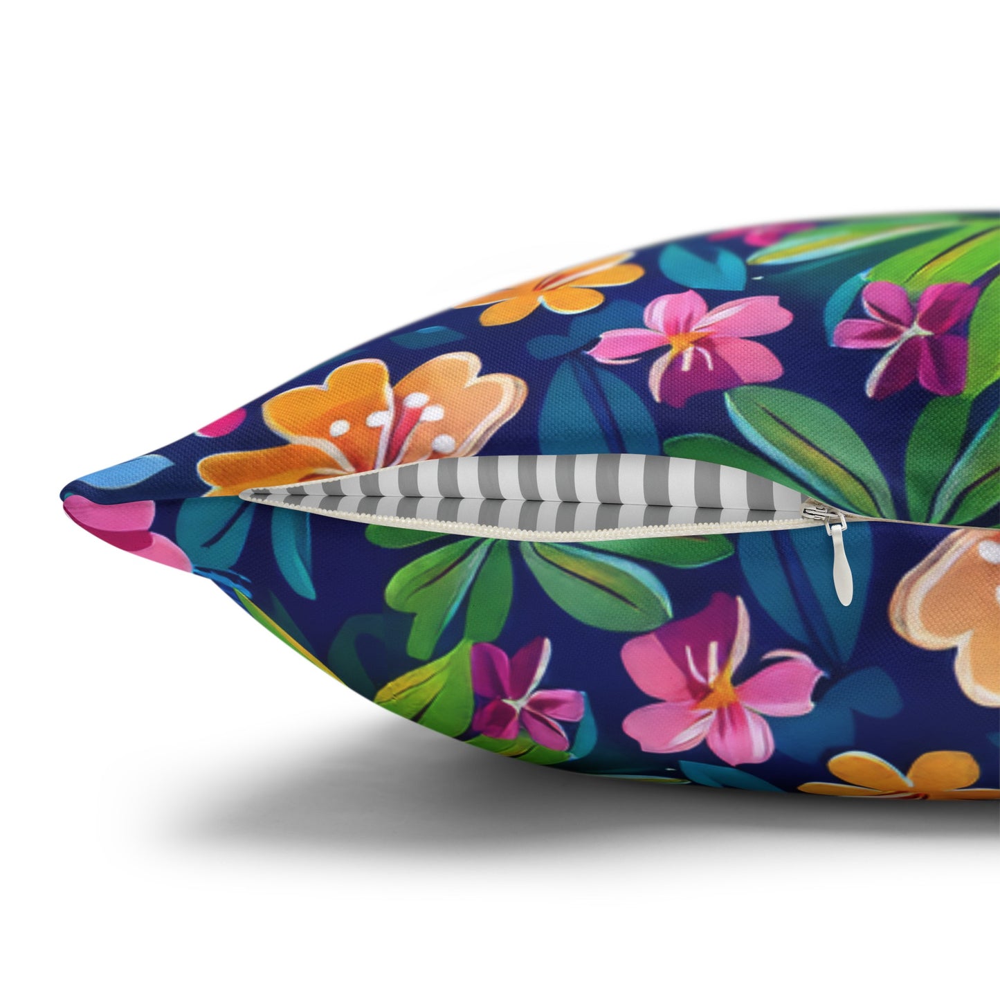 Tropical Sunrise Bloom: Pink Watercolor Flowers with Yellow and Blue Accents Spun Polyester Square Pillowcase 4 Sizes