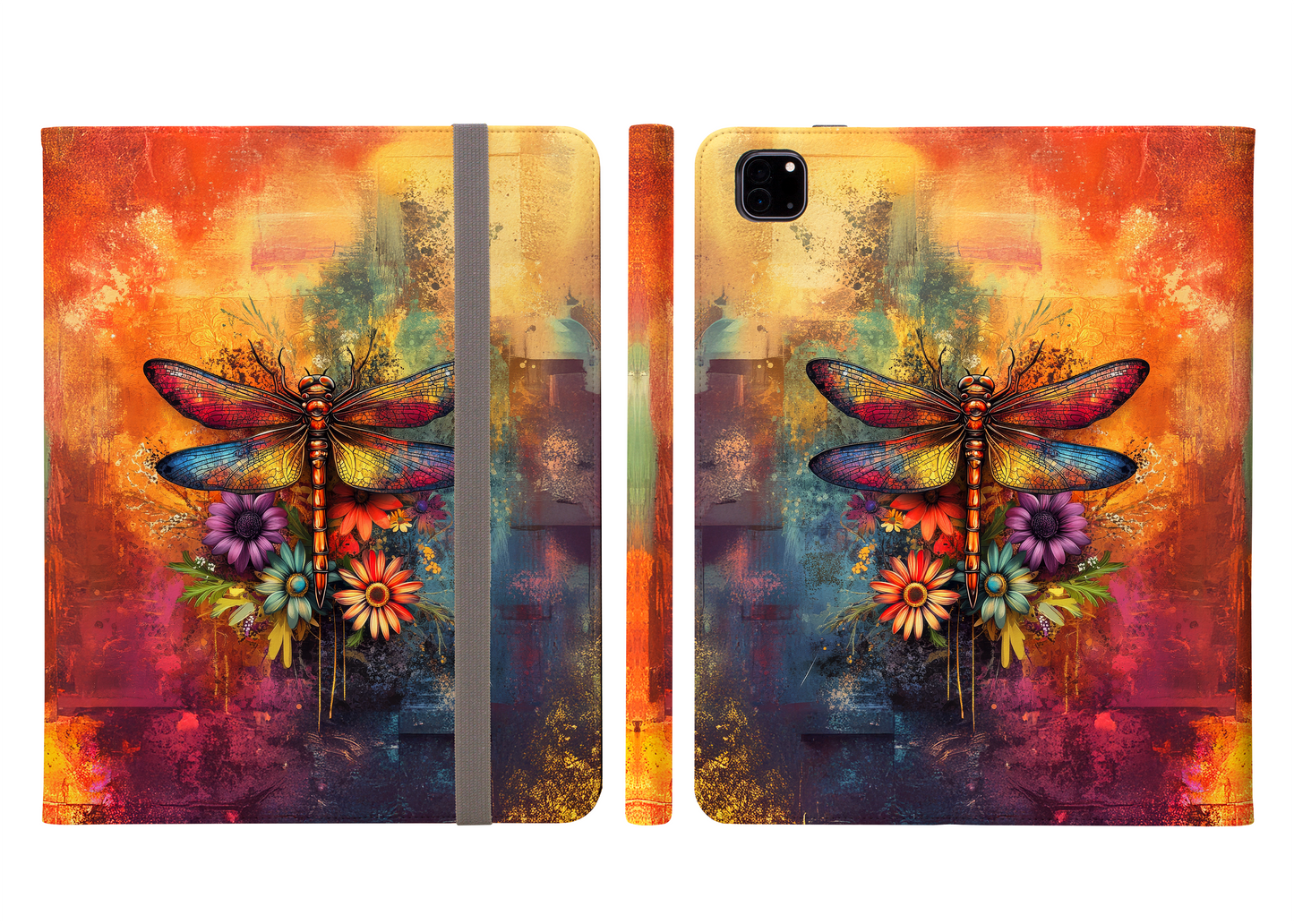 Mesmerizing Vibrant Dragonfly and Flowers Protective iPad Pro 11 & Pro 12.9 Protective Case and Pencil Holder