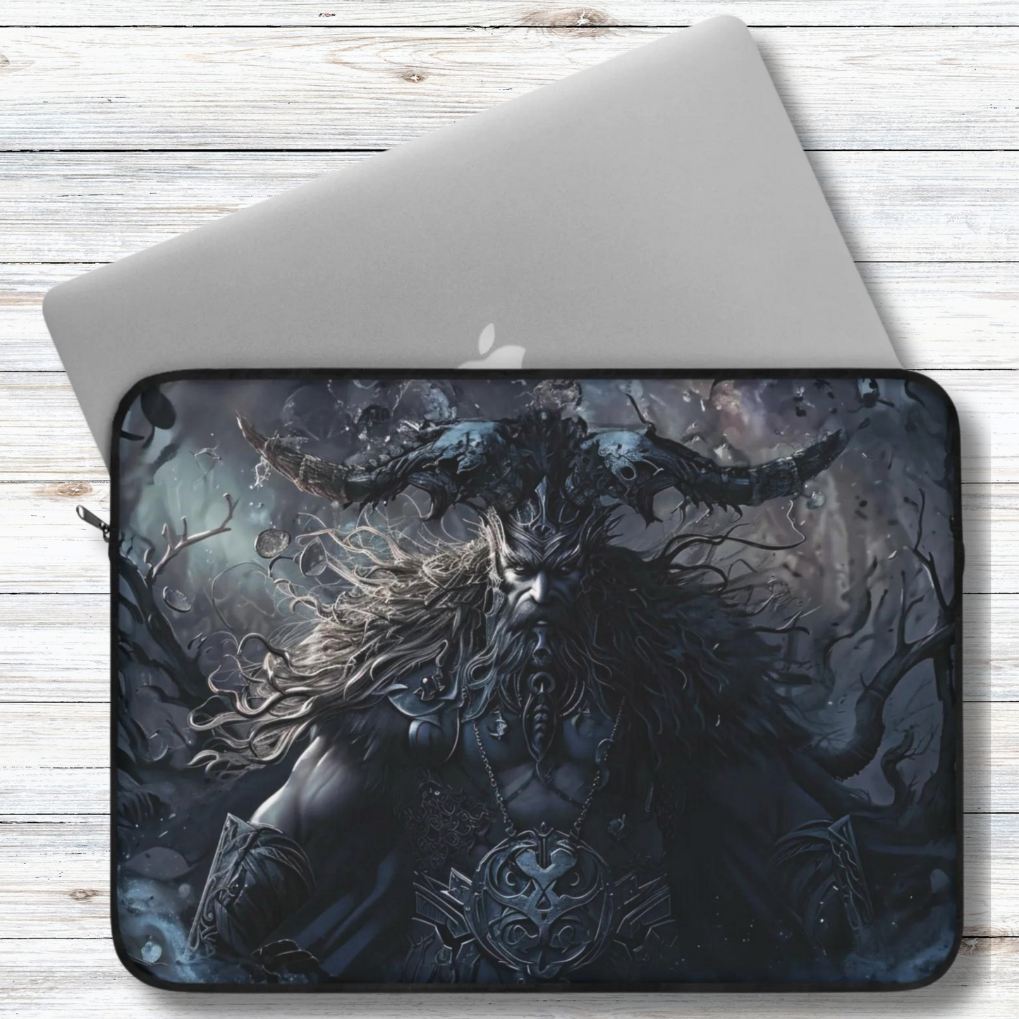 Majestic Norse God Odin with Horned Helmet and Flowing Hair Nordic Warrior - Laptop or Ipad Protective Sleeve 3 Sizes