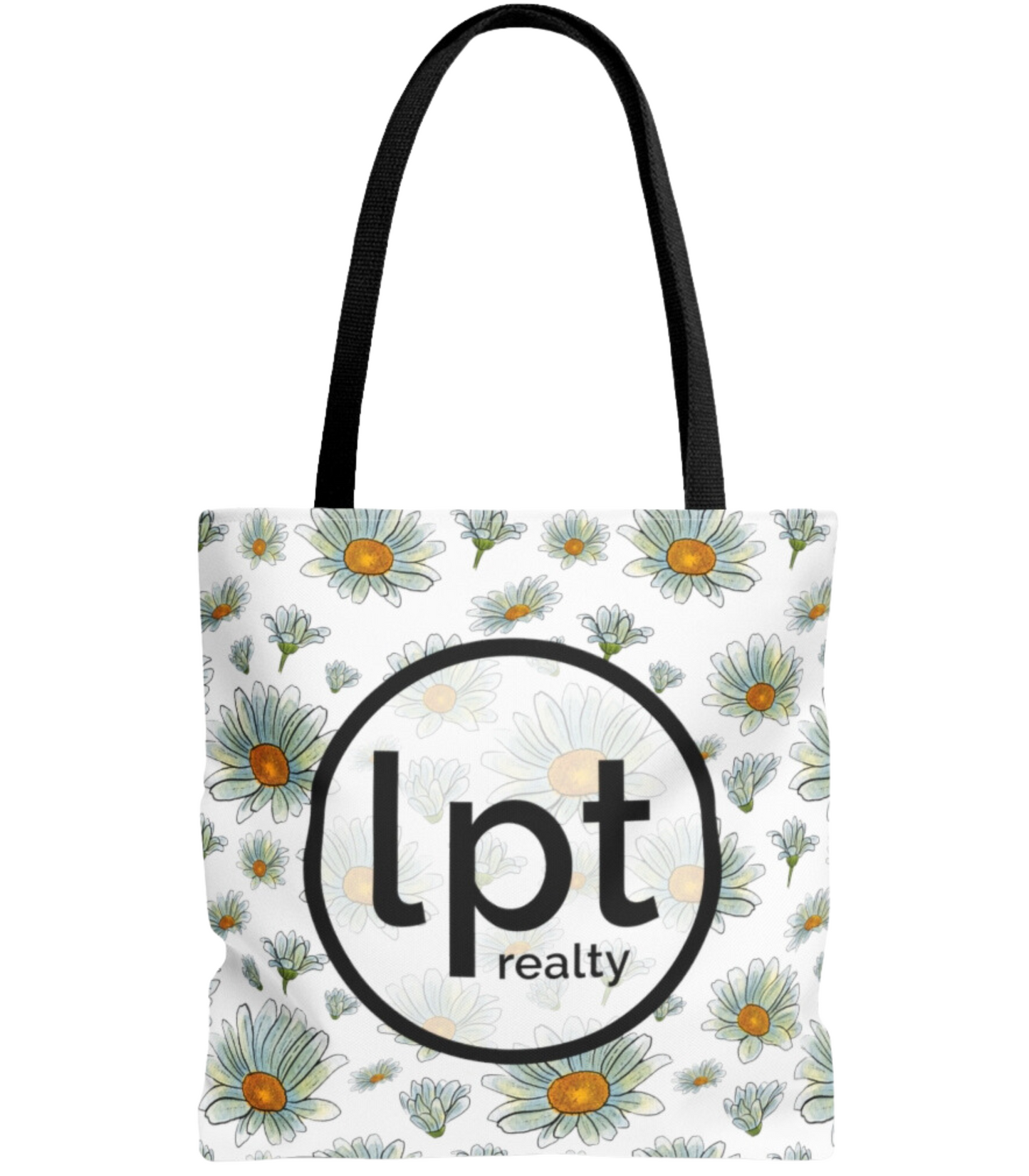 LPT Realty Logo on Watercolor Daisies Design - Canvas Tote 3 Sizes