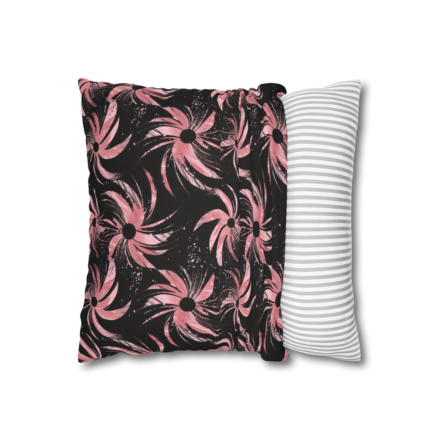 Stellar Blooms of Cosmic Pink on Midnight Black Design Spun Polyester Square Pillowcase 4 Sizes