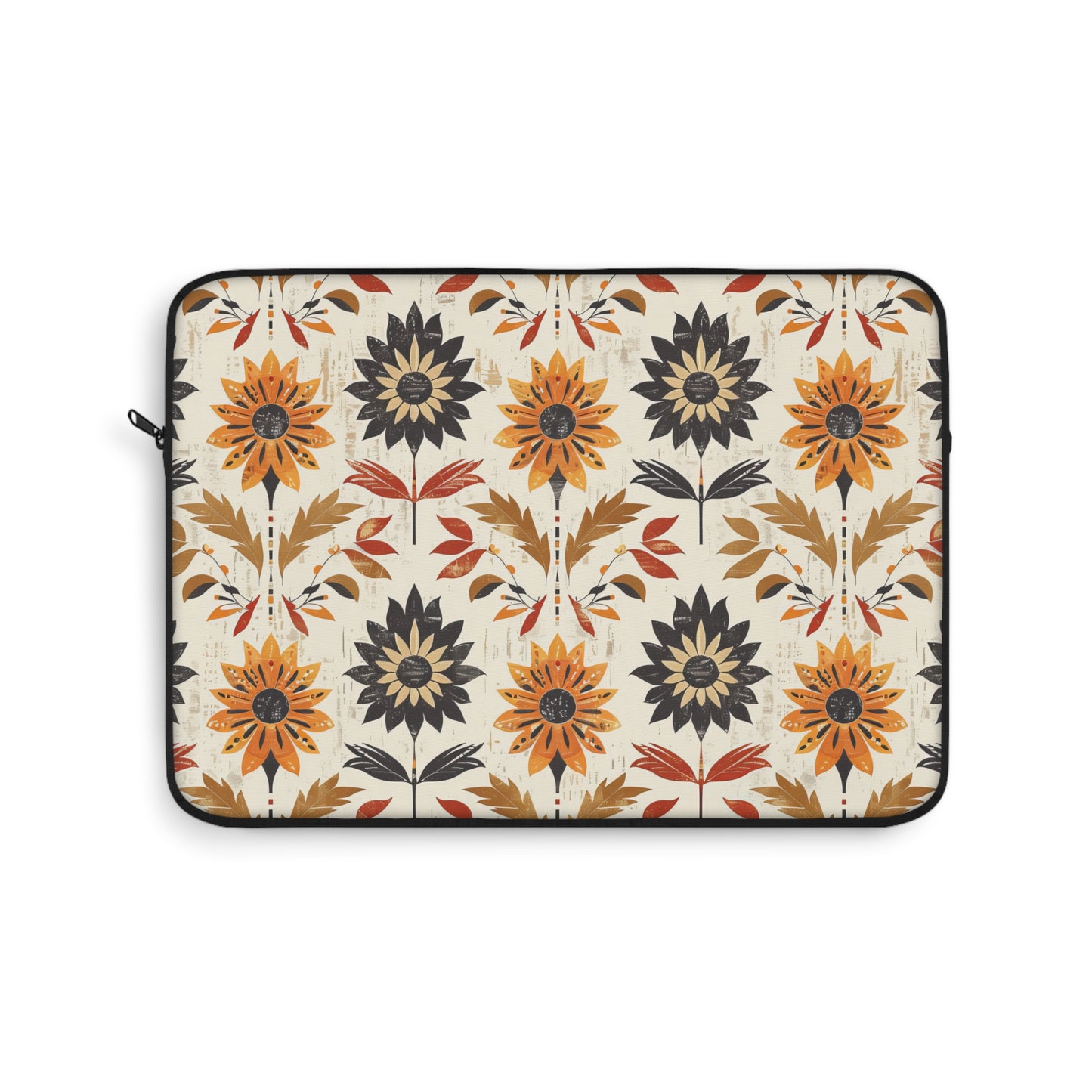 Autumn-Inspired Bohemian Floral Pattern Burnt Orange, Deep Brown and Creamy Beige Laptop or Ipad Protective Sleeve 3 Sizes Available