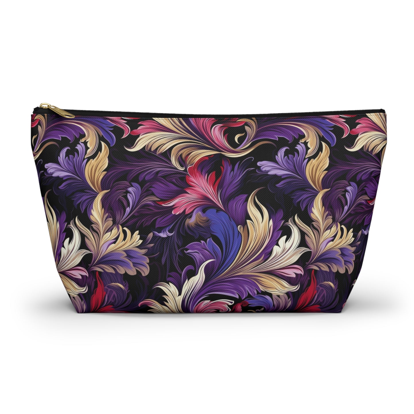 Purple, Gold & Pink Floral Swirls of Foliage Design - Makeup & Accessory Bag 2 Sizes