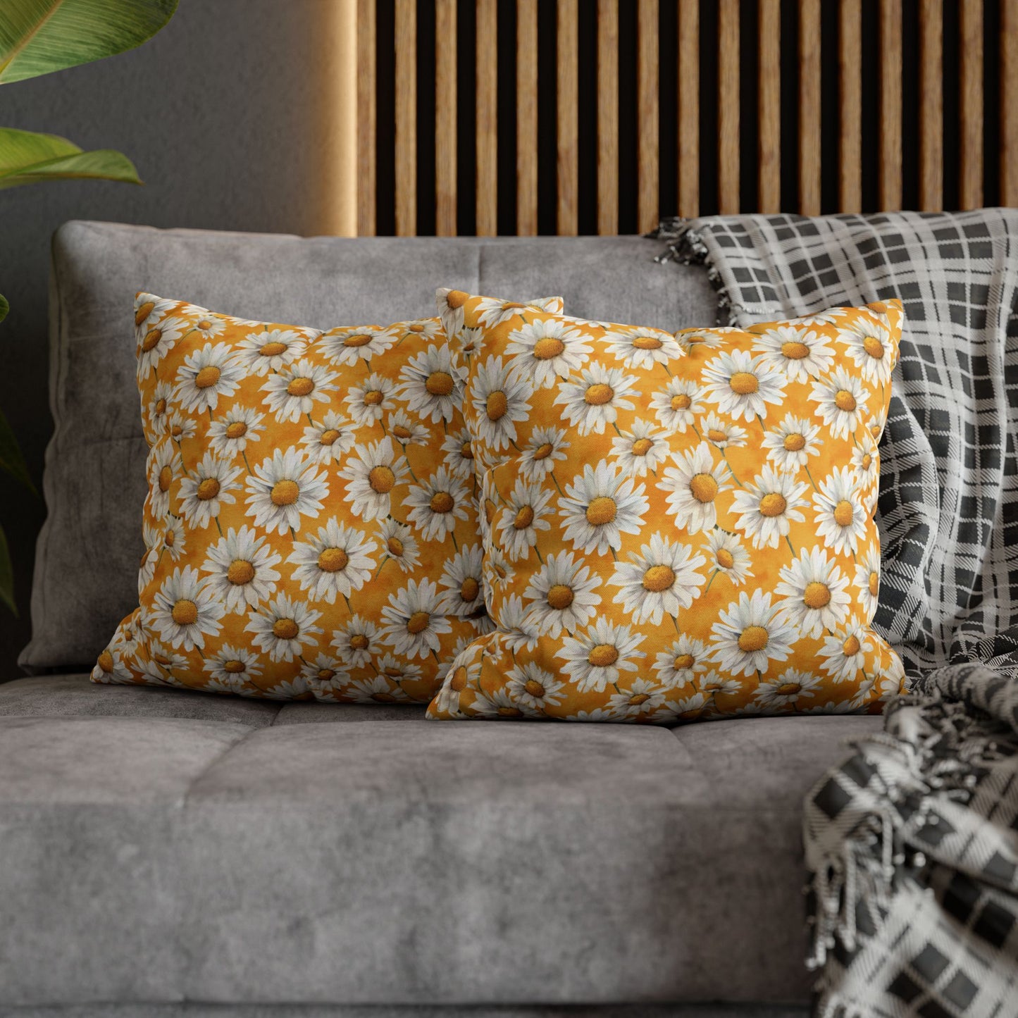 Golden Daisy Field with Vibrant Yellow Floral Design Spun Polyester Square Pillowcase 4 Sizes