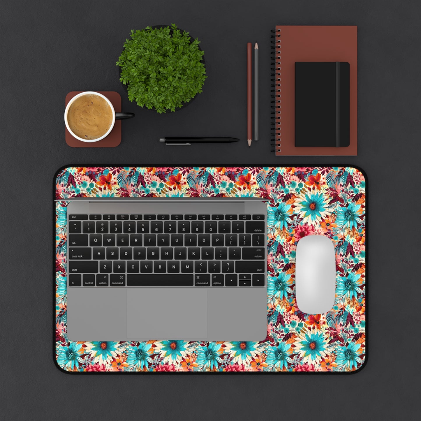 Floral Explosion of Pinks, Teals and Oranges on a Soft Cream Canvas Extended Gaming Mouse Pad Desk Mat - 3 Sizes