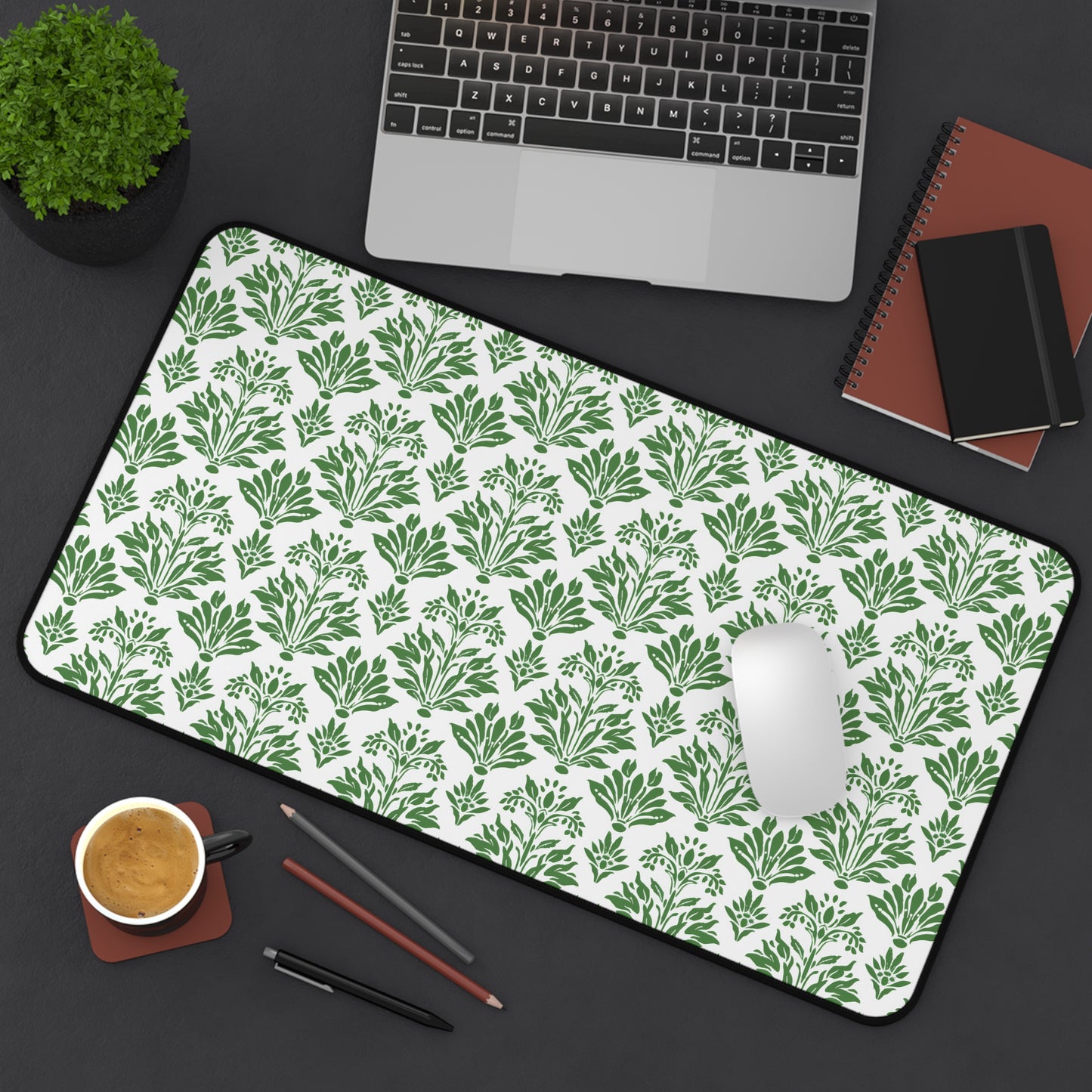 Green Floral Indian Block Print Pattern Gaming Mouse Pad  Desk Mat  - 3 Sizes