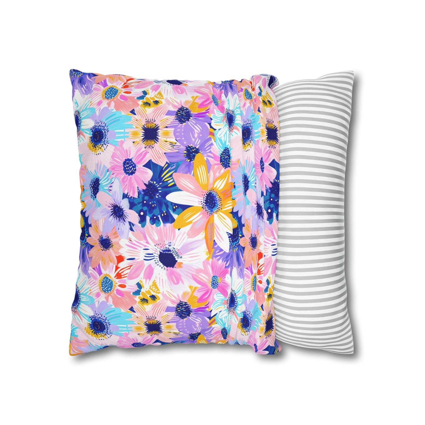 Watercolor Wonderland: Large Colorful Daisies Blooming with Radiance Spun Polyester Square Pillowcase 4 Sizes