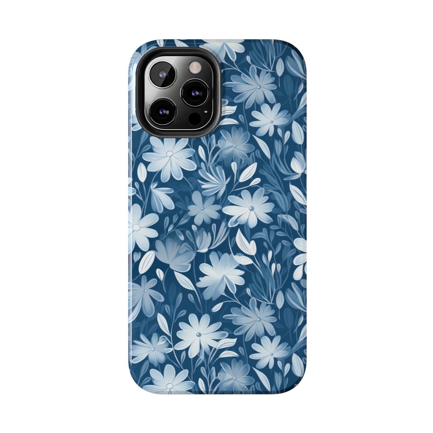 Gentle Elegance: Soft Muted Blue Flower Design Iphone Tough Phone Case