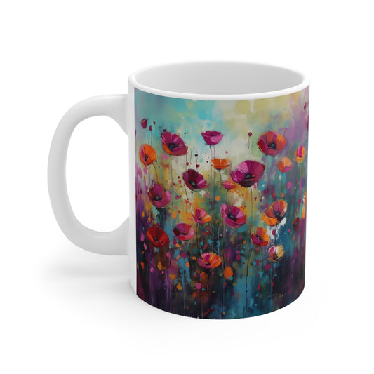 Serenade of Sunset: Painted Pink Wildflowers in a Field at Dusk 11oz Coffee Mug