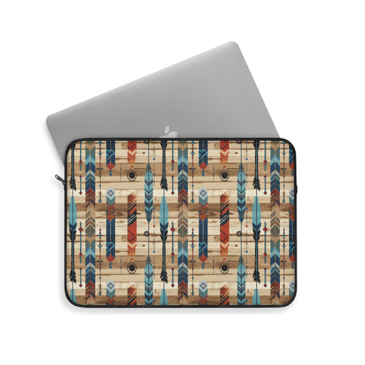 Rustic Boho Southwestern Feathered Arrows with Tribal Geometric Patterns Laptop or Ipad Protective Sleeve 3 Sizes Available