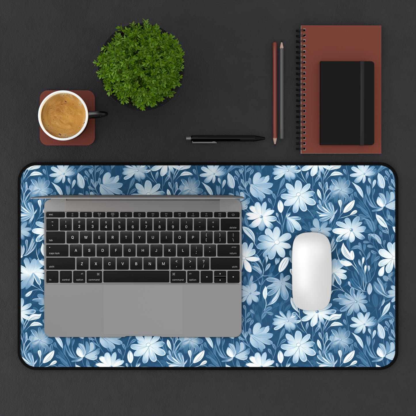 Gentle Elegance: Soft Muted Blue Flower Design - Desk Mat Extended Gaming Mouse Pad 3 Sizes