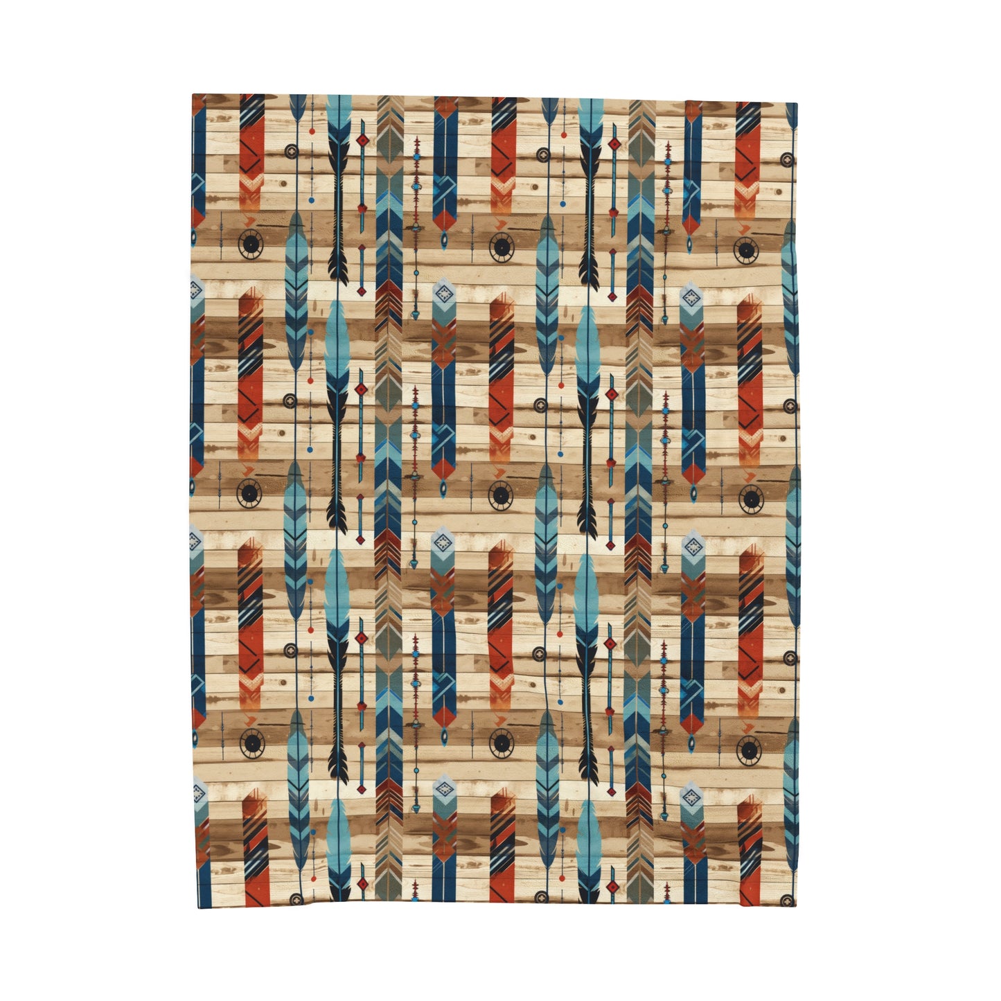 Rustic Boho Southwestern Feathered Arrows with Tribal Geometric Patterns Velveteen Plush Blanket 3 Sizes