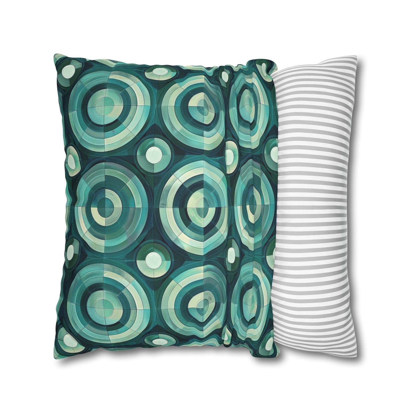 Oceanic Echoes of Layered Circles in Turquoise and Aqua Spun Polyester Square Pillowcase 4 Sizes
