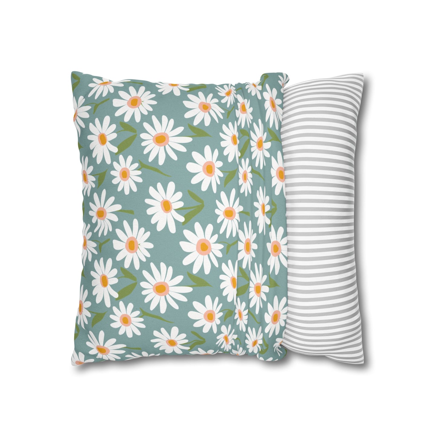 Cheerful Bright Daisy on Pastel Green Spun Polyester Square Pillowcase 4 Sizes