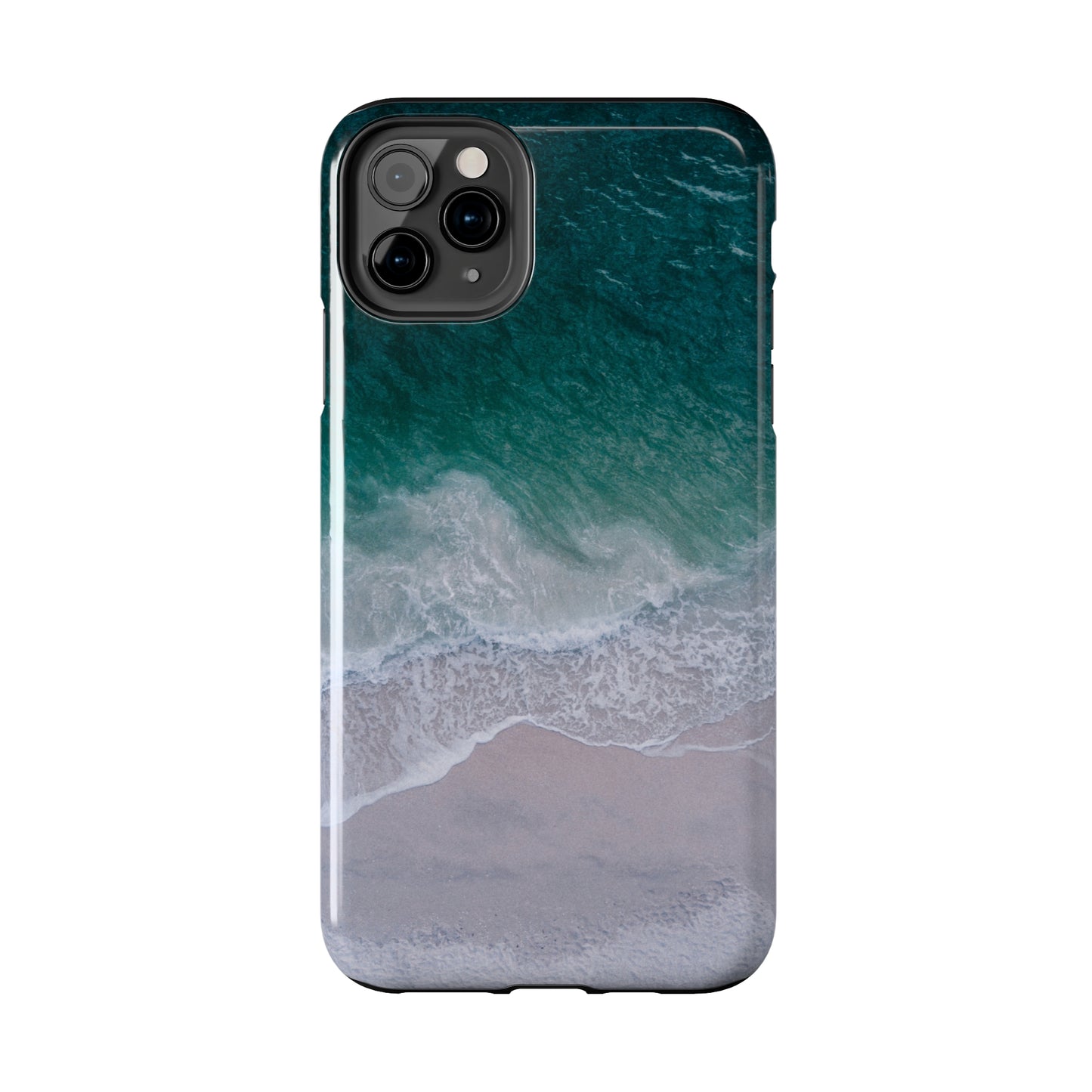 Ocean's Embrace: Deep Green Waters with White Waves Crashing onto the Beach Design Iphone Tough Phone Case