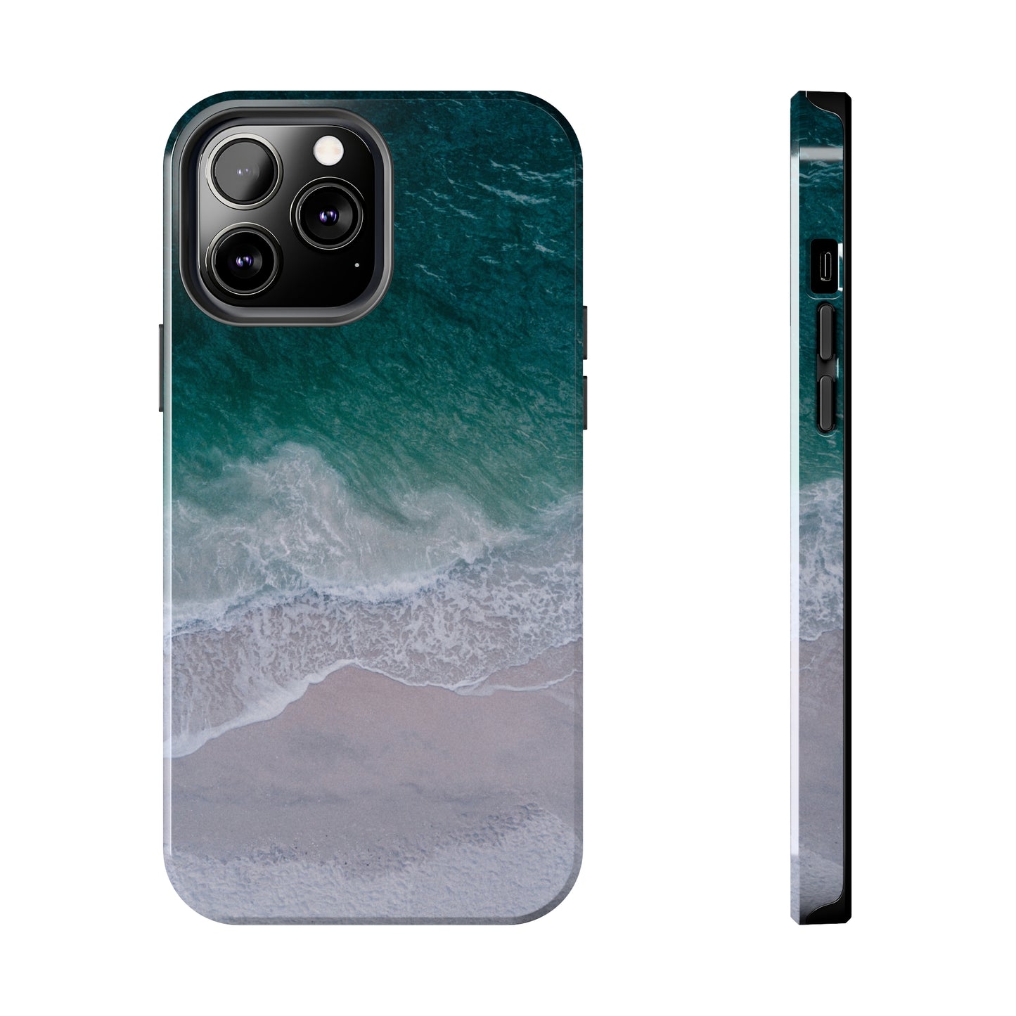 Ocean's Embrace: Deep Green Waters with White Waves Crashing onto the Beach Design Iphone Tough Phone Case