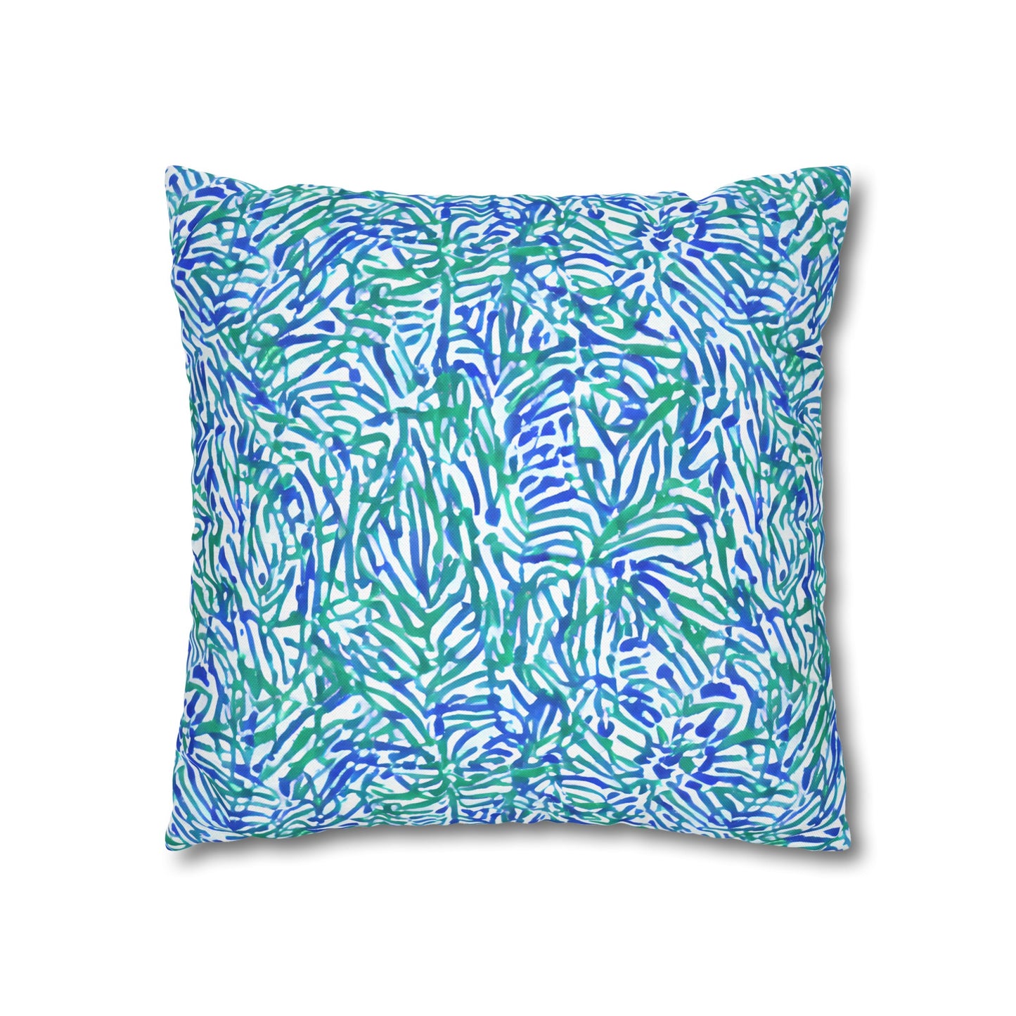 Tropical Fusion: Abstract Palm Leaves in Lime Green and Blue Hues  Spun Polyester Square Pillowcase 4 Sizes