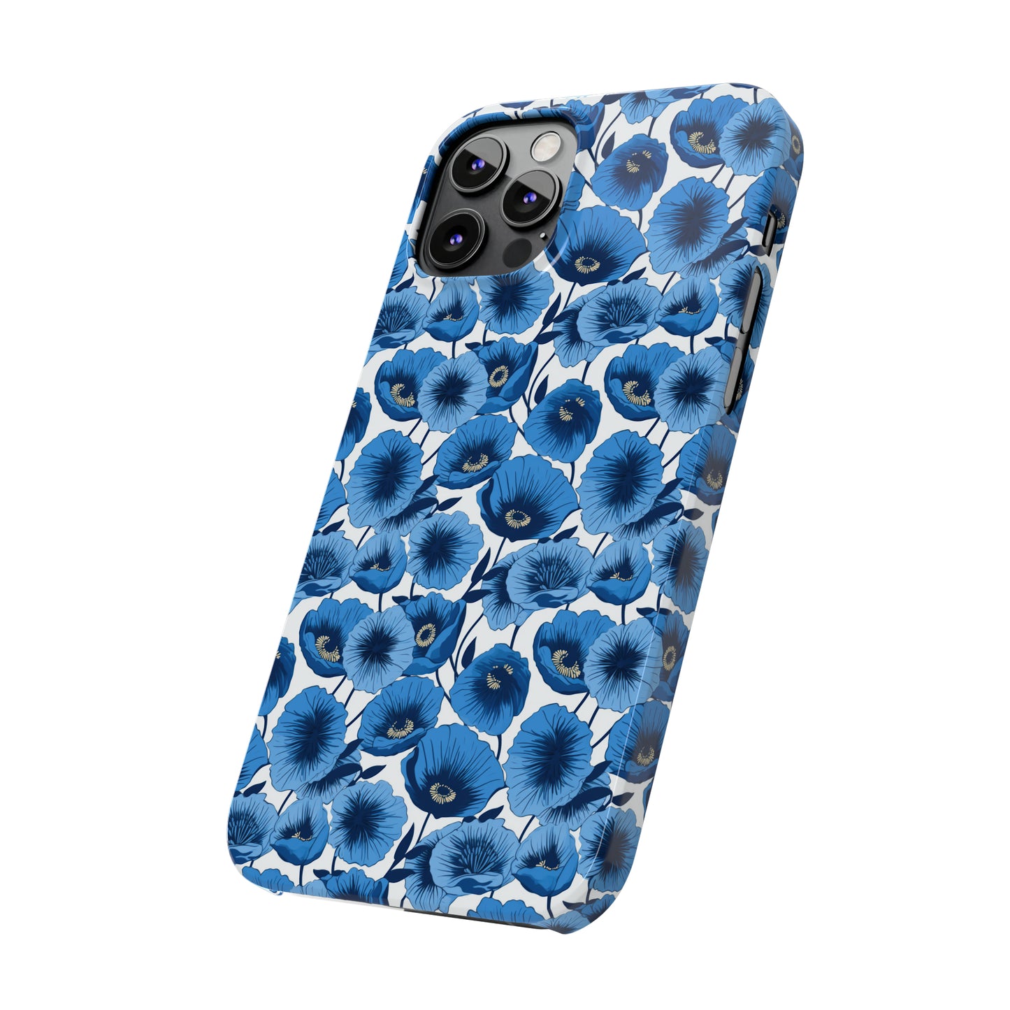 Vivid Blooms Bright Blue Poppies Design Iphone 15-12 Slim Phone Case