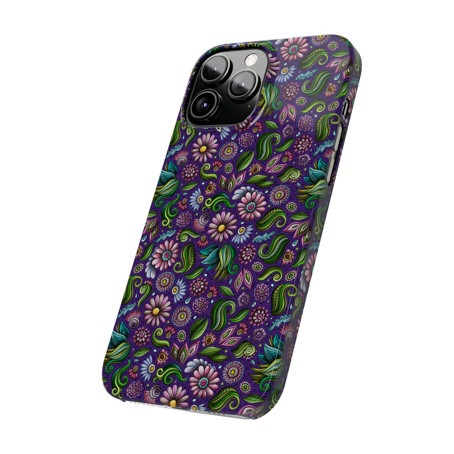 Purple & Pink Daisy Floral Print Purple Background Iphone 15-12 Slim Phone Case