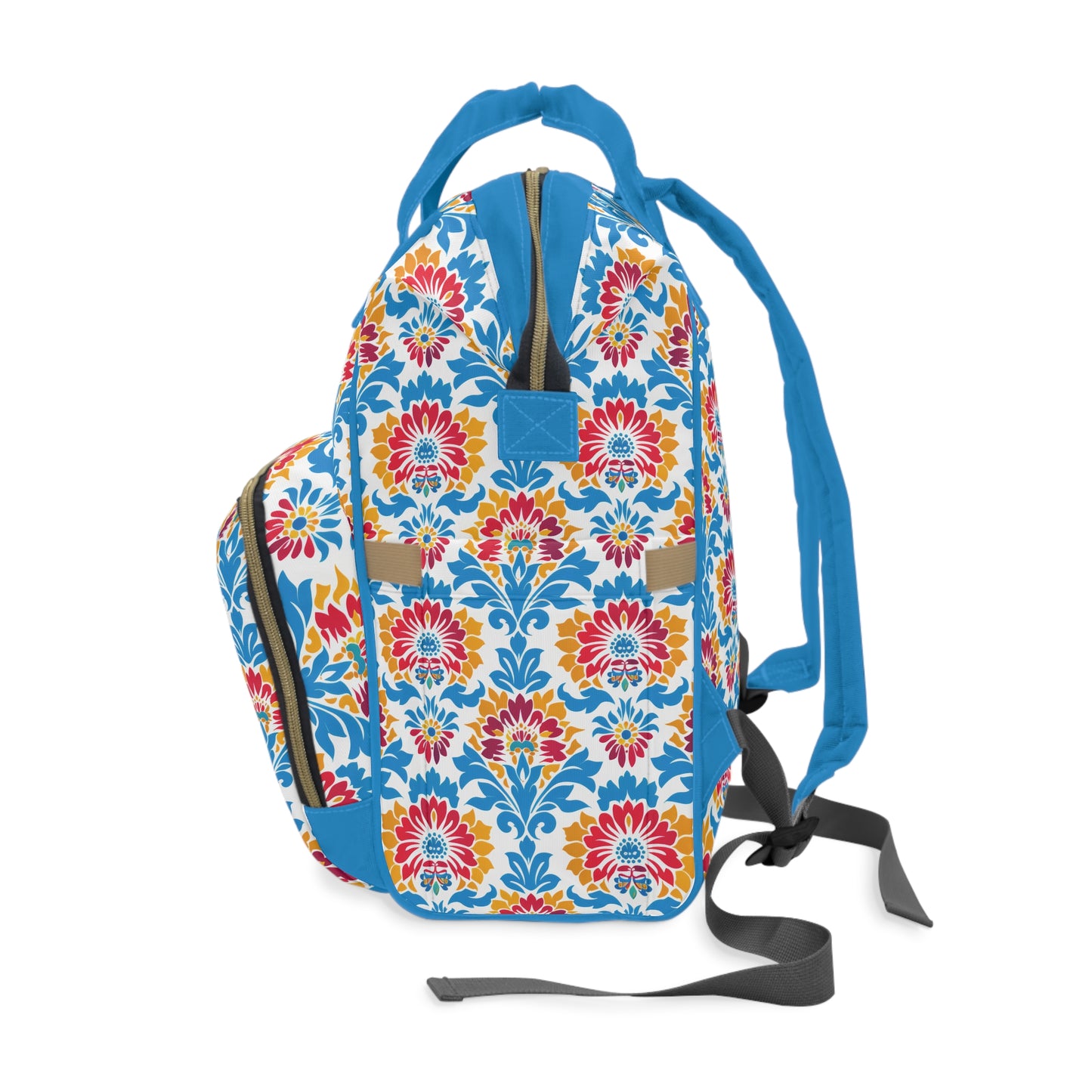 Bright Bouquet of Whimsy in Lively Hues of Red and Blue Flowers with Yellow Accents Multifunctional Diaper Backpack