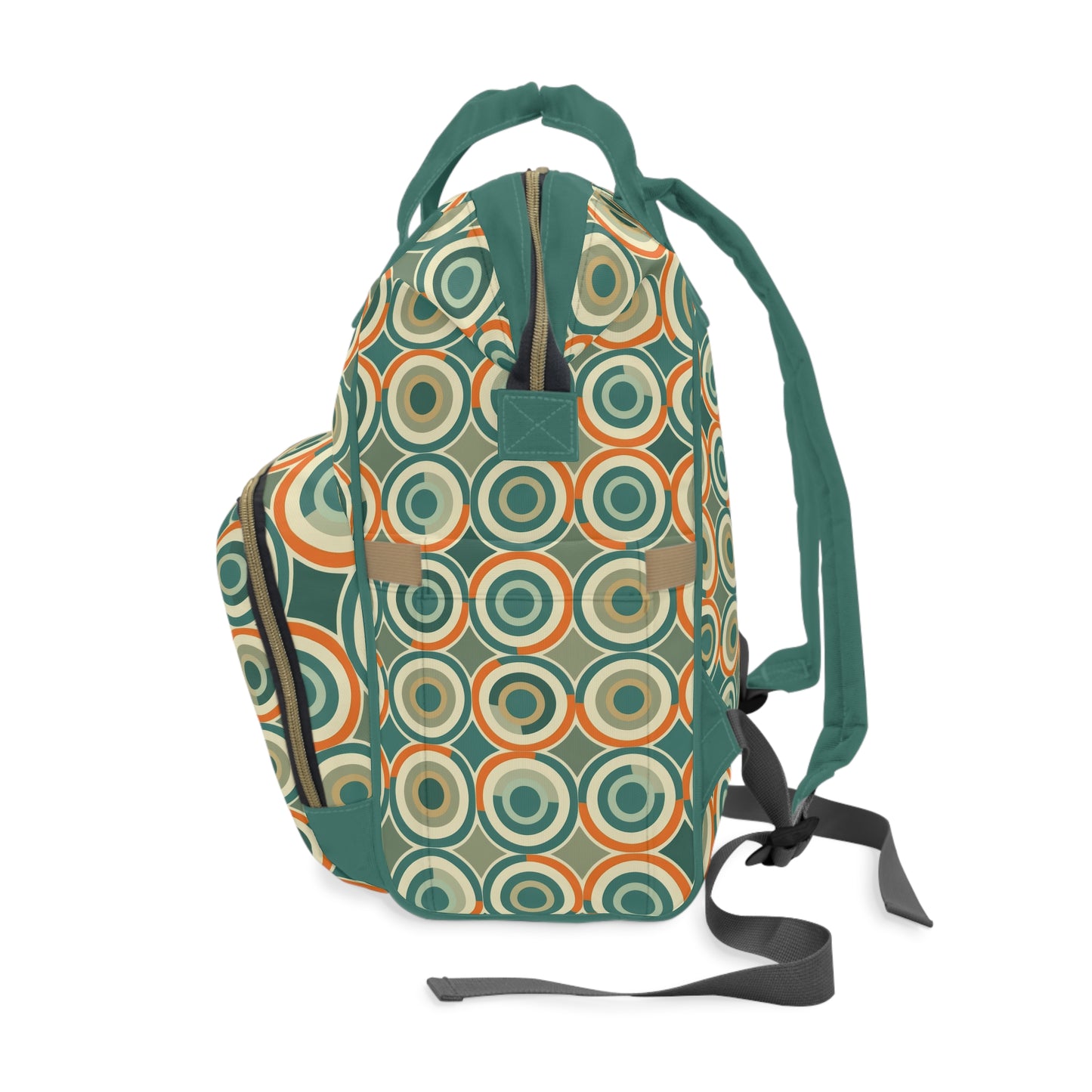 Retro Vintage Circle Pattern in Teal and Orange Multifunctional Diaper Backpack